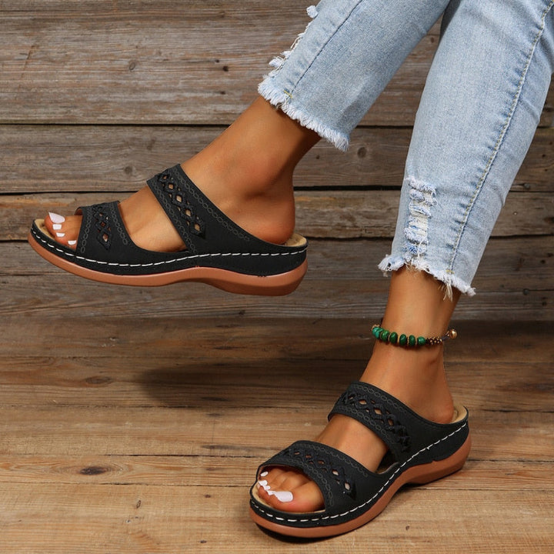Dames Sandalen met Dubbele Band – Comfortabele Zomersandalen met Orthopedisch Voetbed | Antislip Instappers