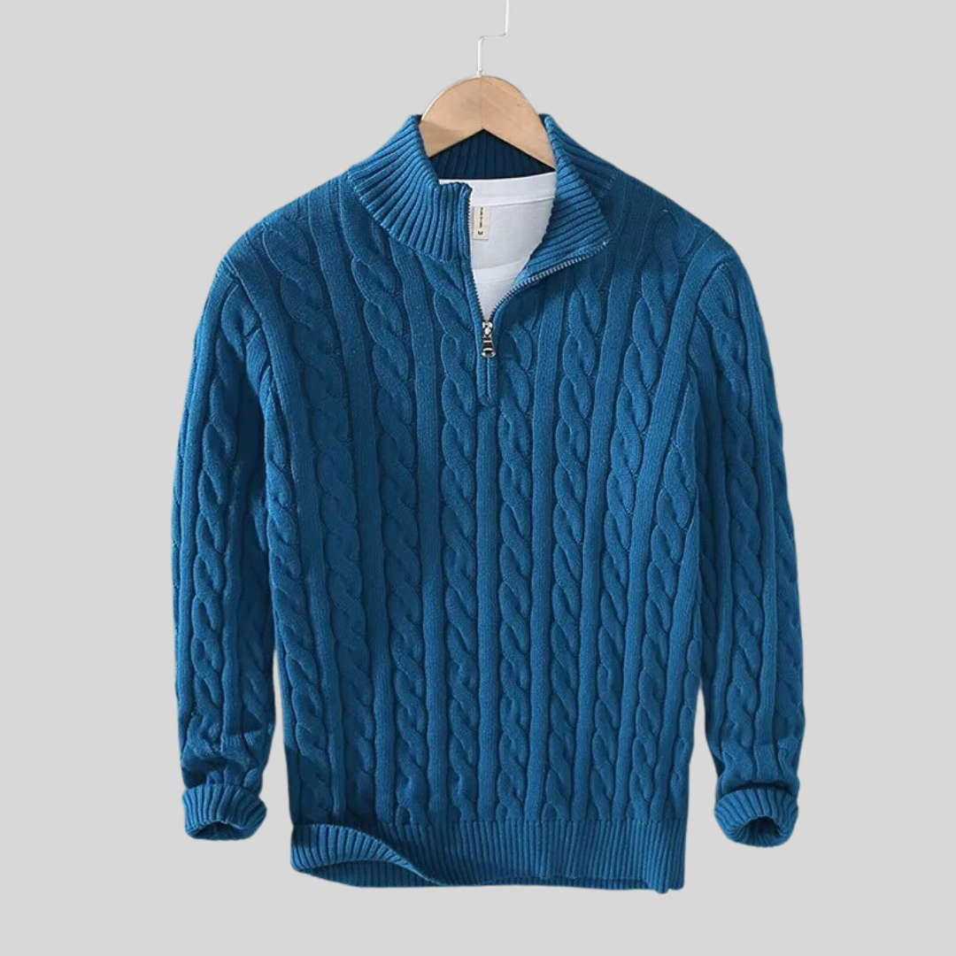 Let Kabelstrikket Half Zip Trøje til Mænd