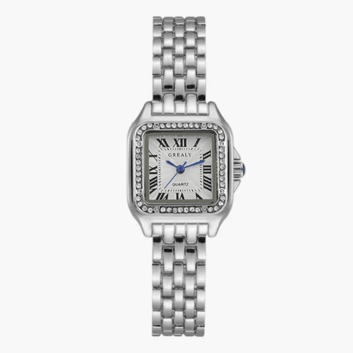 Orologio da polso da donna al quarzo con cassa rettangolare e cinturino a catena per tutti i giorni