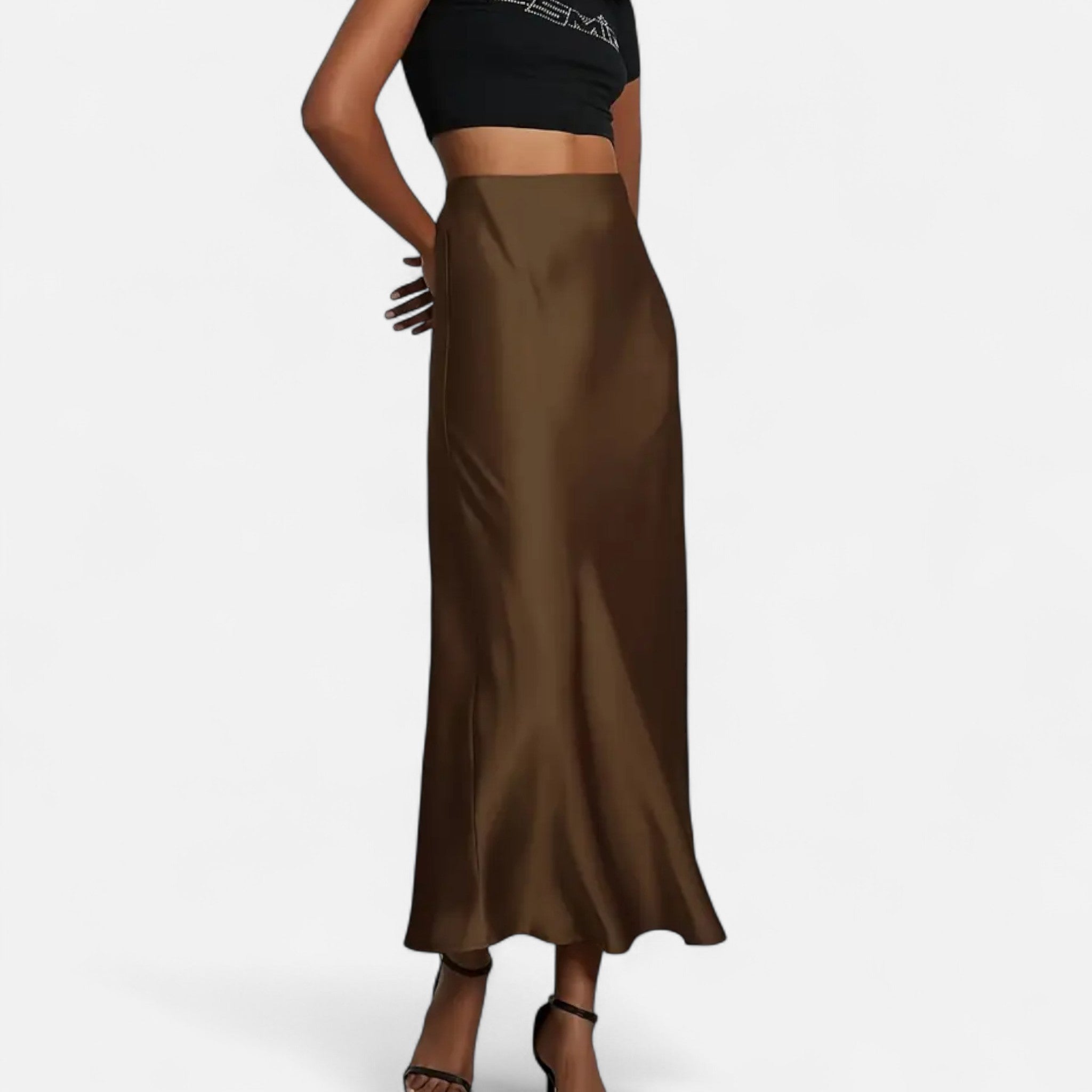Women's High-Waisted Satin Midi Skirt