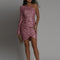 Sequin dress with asymmetric neckline and tulip hem