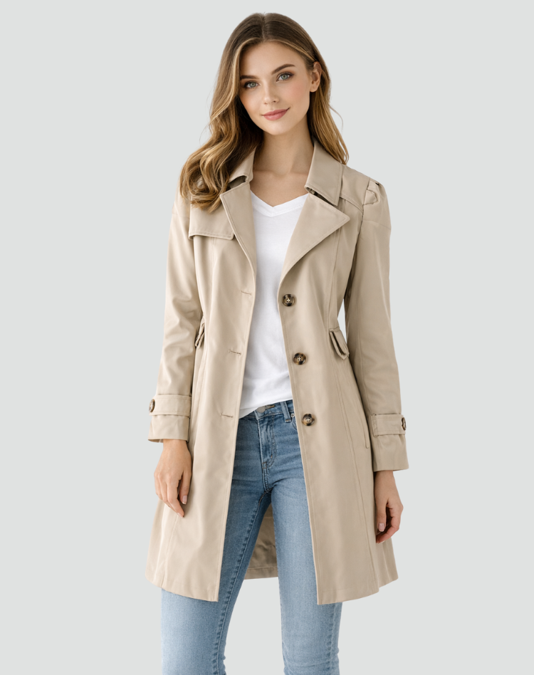 Trenchcoat til damer - Slim fit, letvægt med klassisk reverskrave
