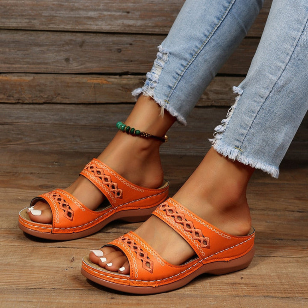 Dames Sandalen met Dubbele Band – Comfortabele Zomersandalen met Orthopedisch Voetbed | Antislip Instappers