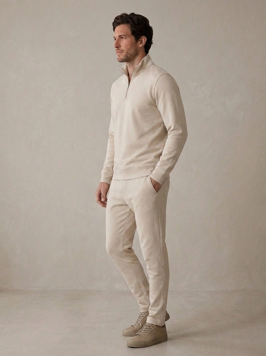 Bomulds Tracksuit til Mænd med Half Zip