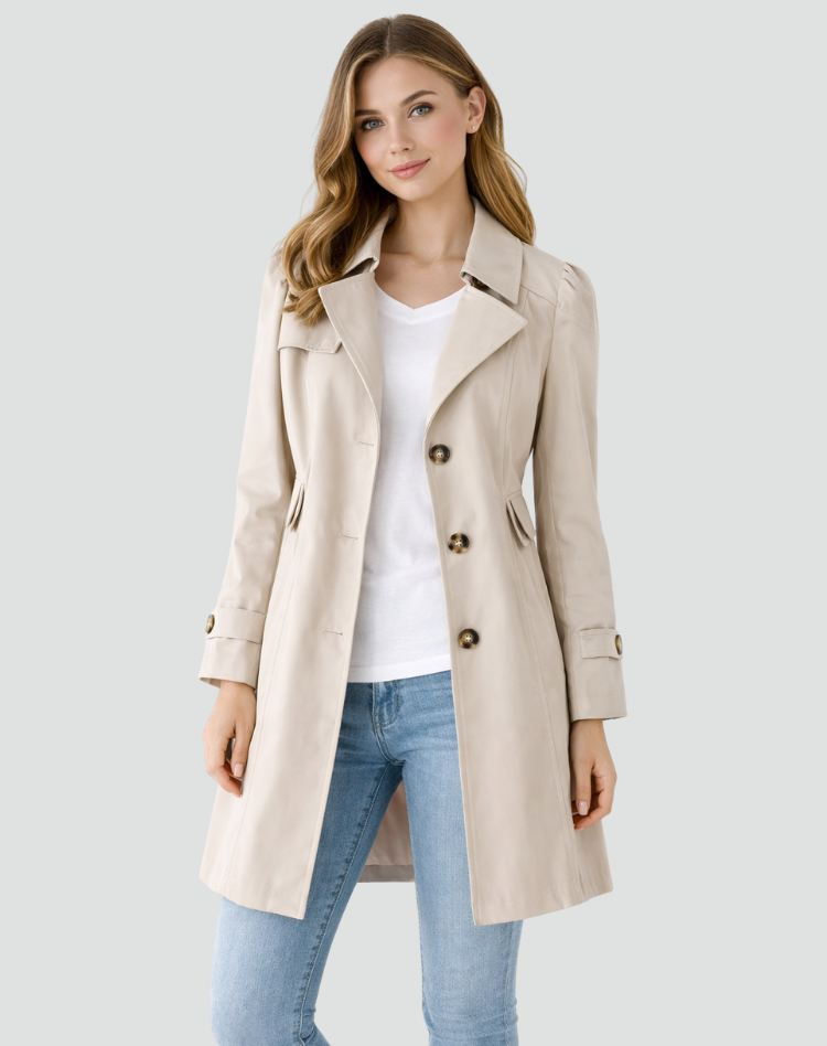 Trenchcoat til damer - Slim fit, letvægt med klassisk reverskrave