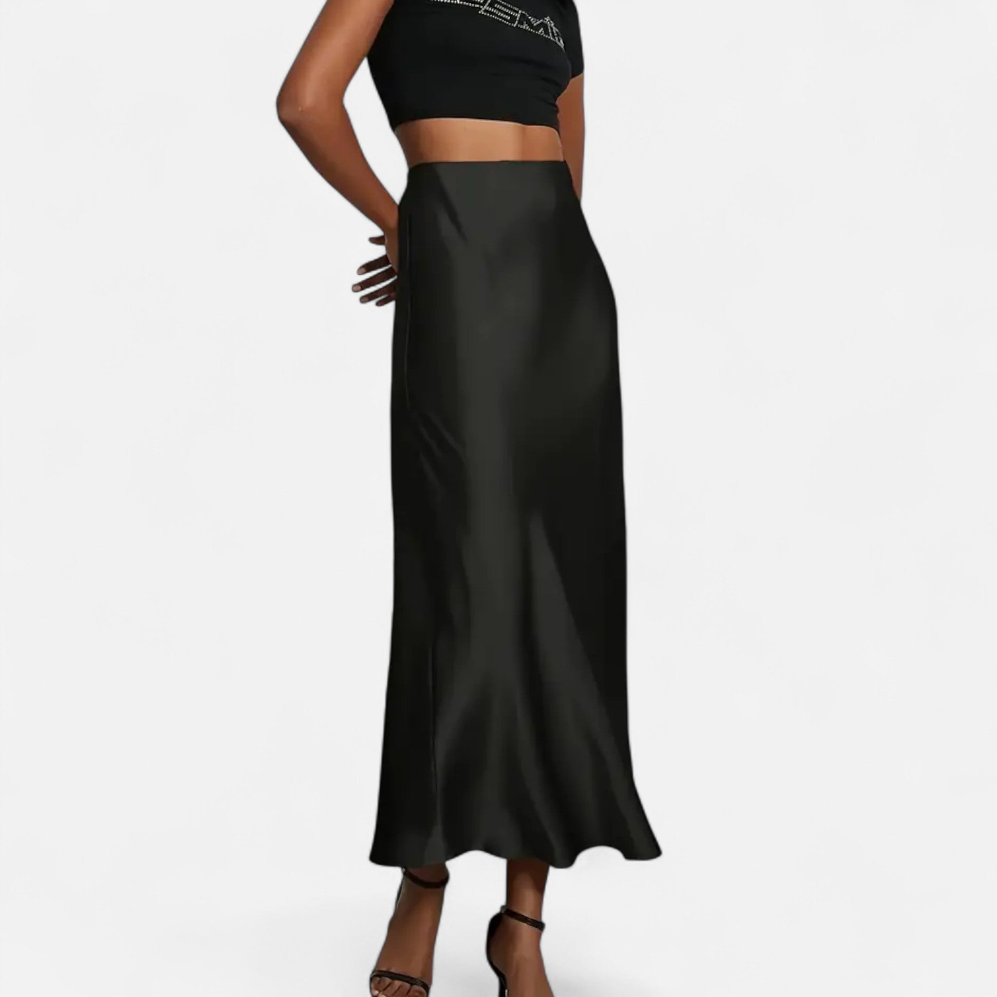 Women's High-Waisted Satin Midi Skirt