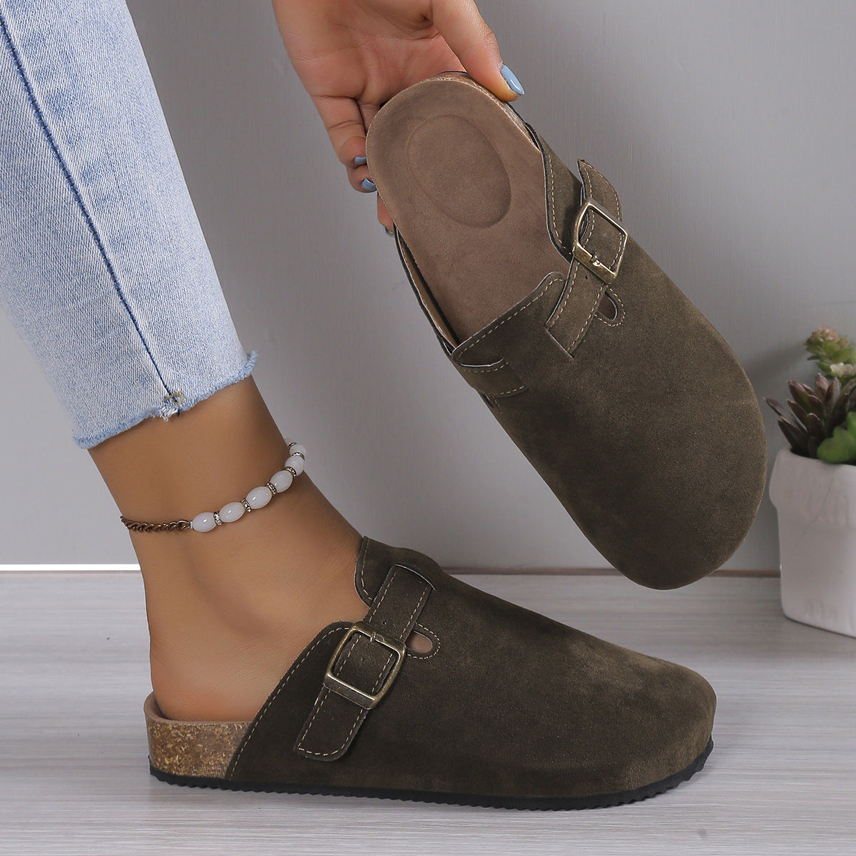 Unisex Ruskindstøfler med Spænde – Komfortable Slip-On Sandaler