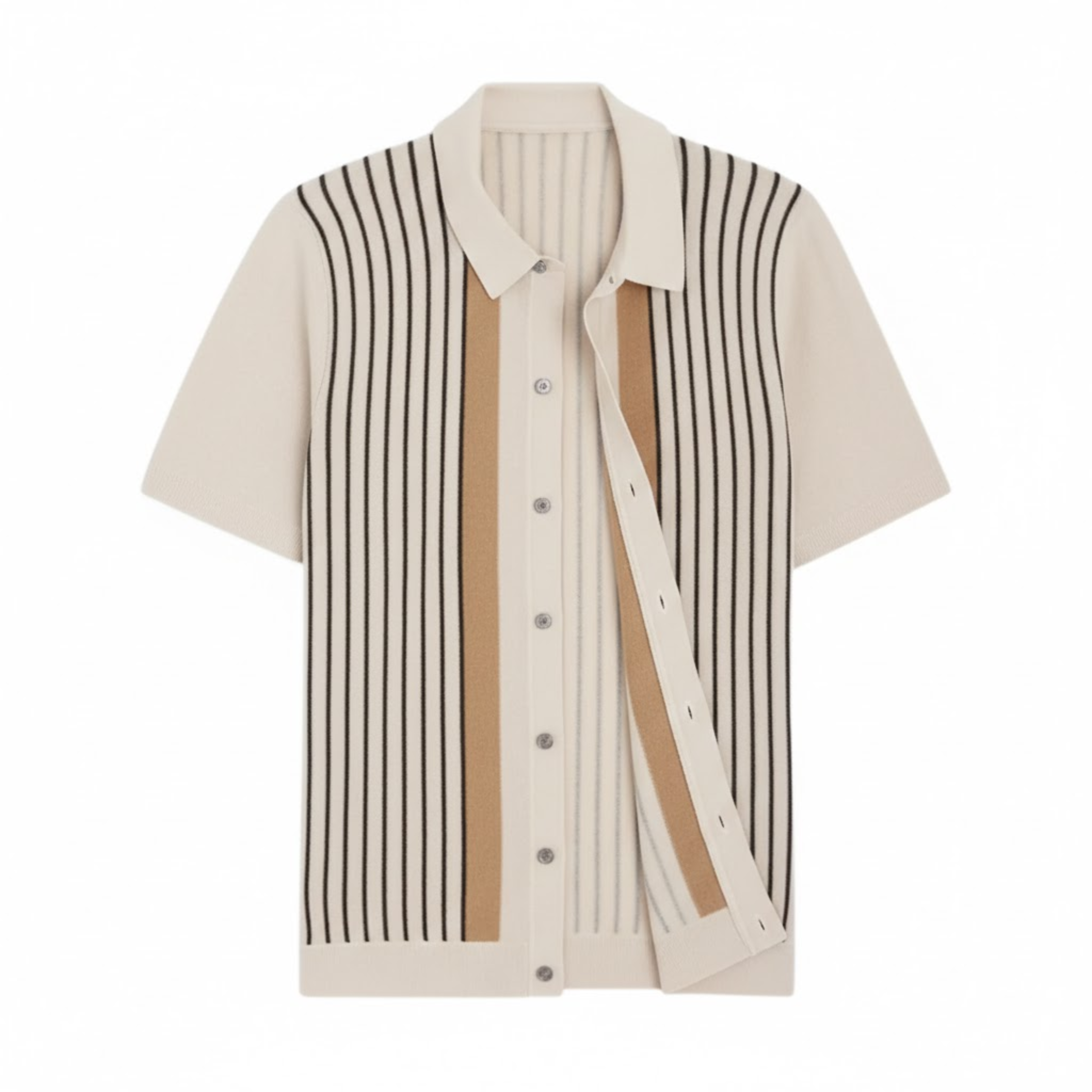 Polo de Malha para Homem, Manga Curta, às Riscas, com Botões, Respirável, Retro e Casual