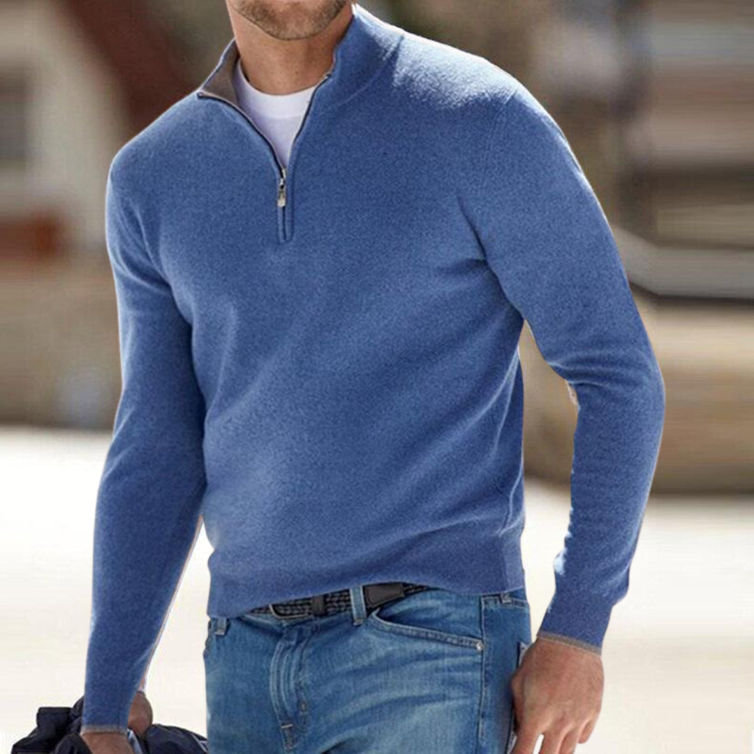 Herre Half Zip Striktrøje – Blød Langærmet Sweater til Hverdag