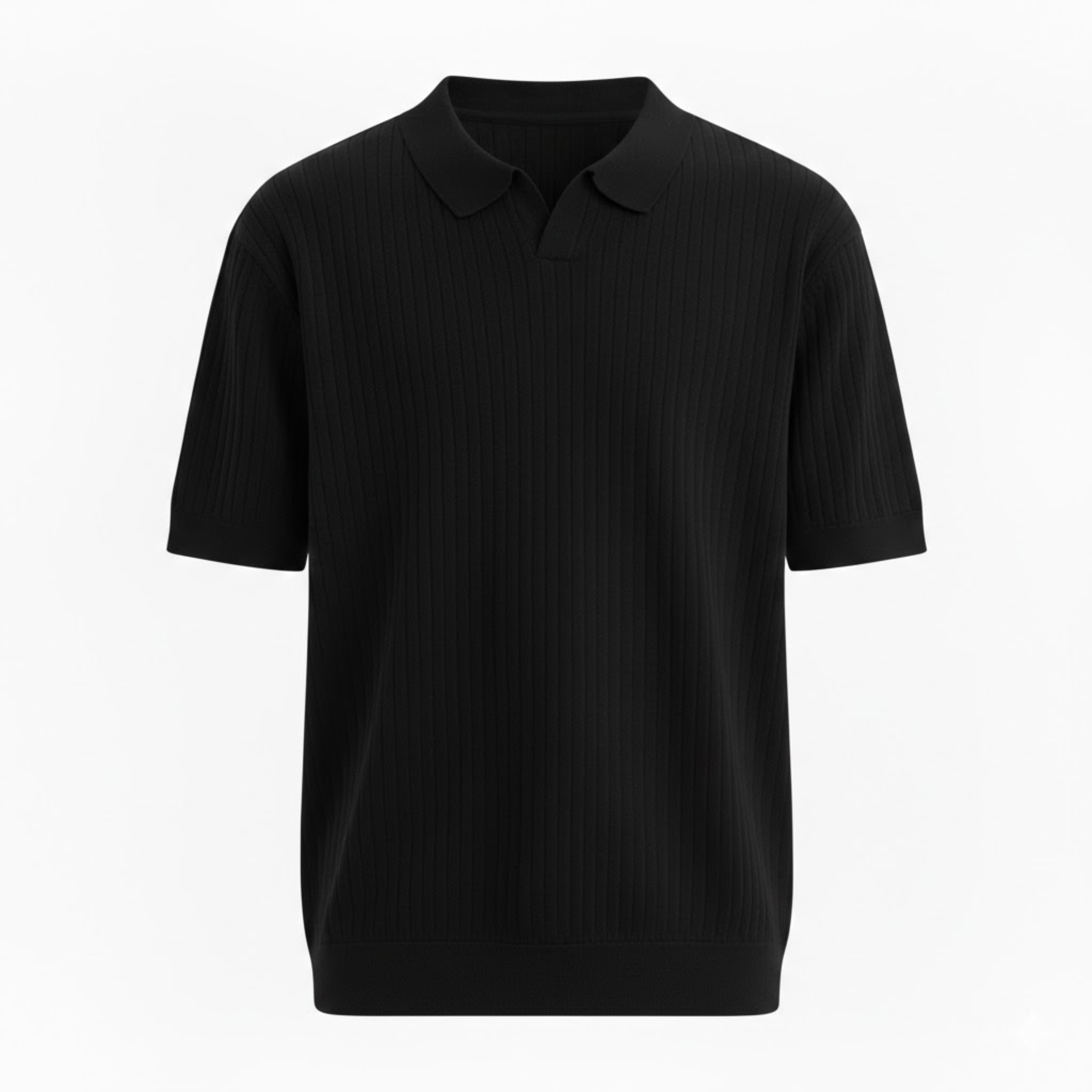 Camisola Polo Slim Fit de Malha Canelada para Homem, Manga Curta, Secagem Rápida, Gola Aberta, Top de Golfe