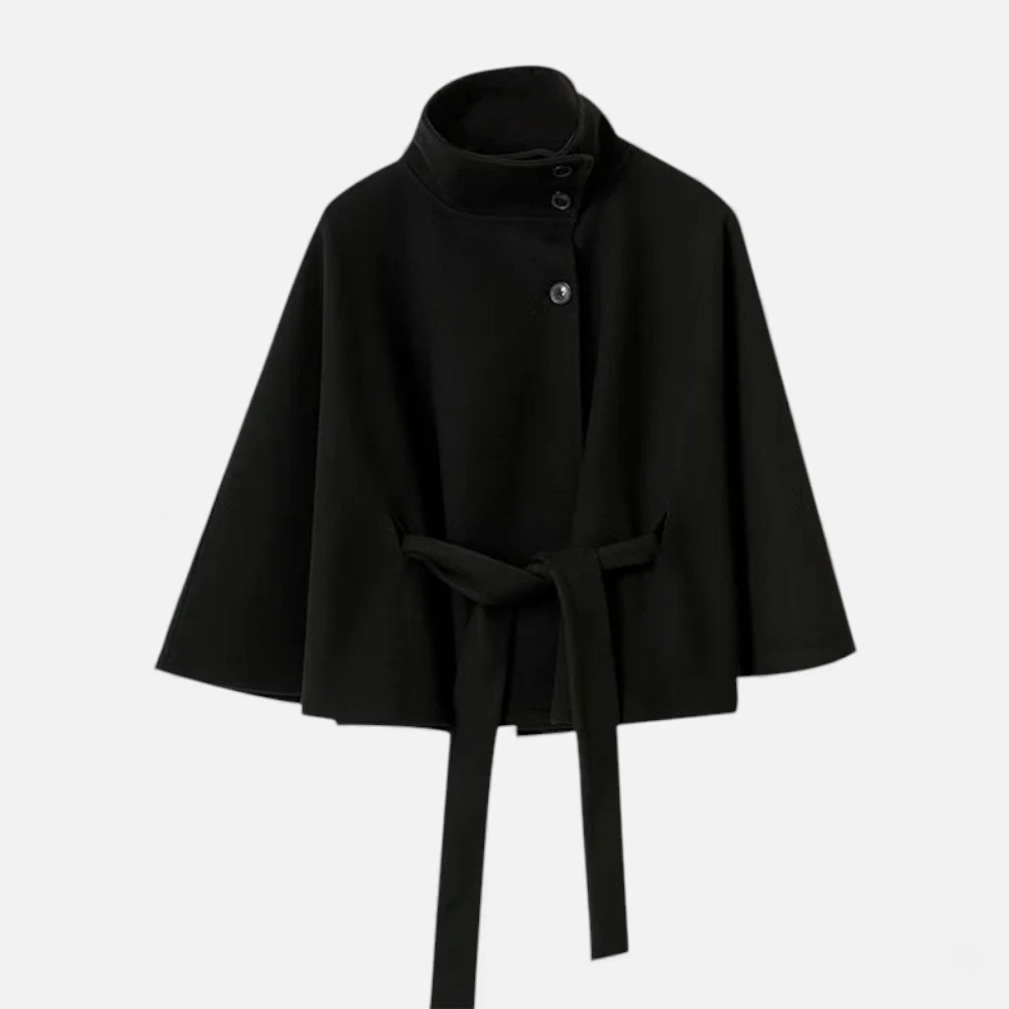 Damen Cape-Mantel mit Bindegürtel – Kurzer Schnitt