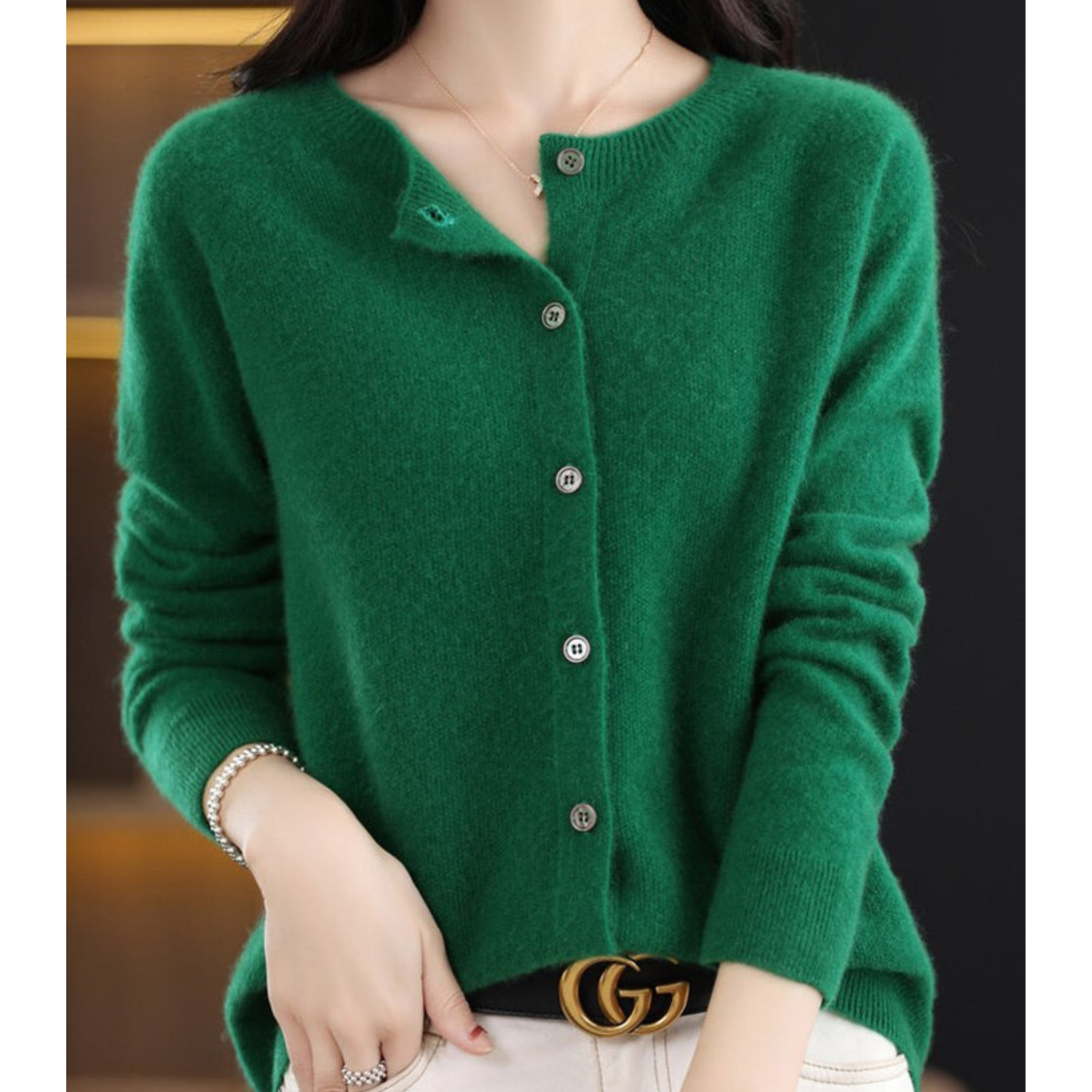 Lang Cashmere Cardigan til Kvinder med Knaplukning