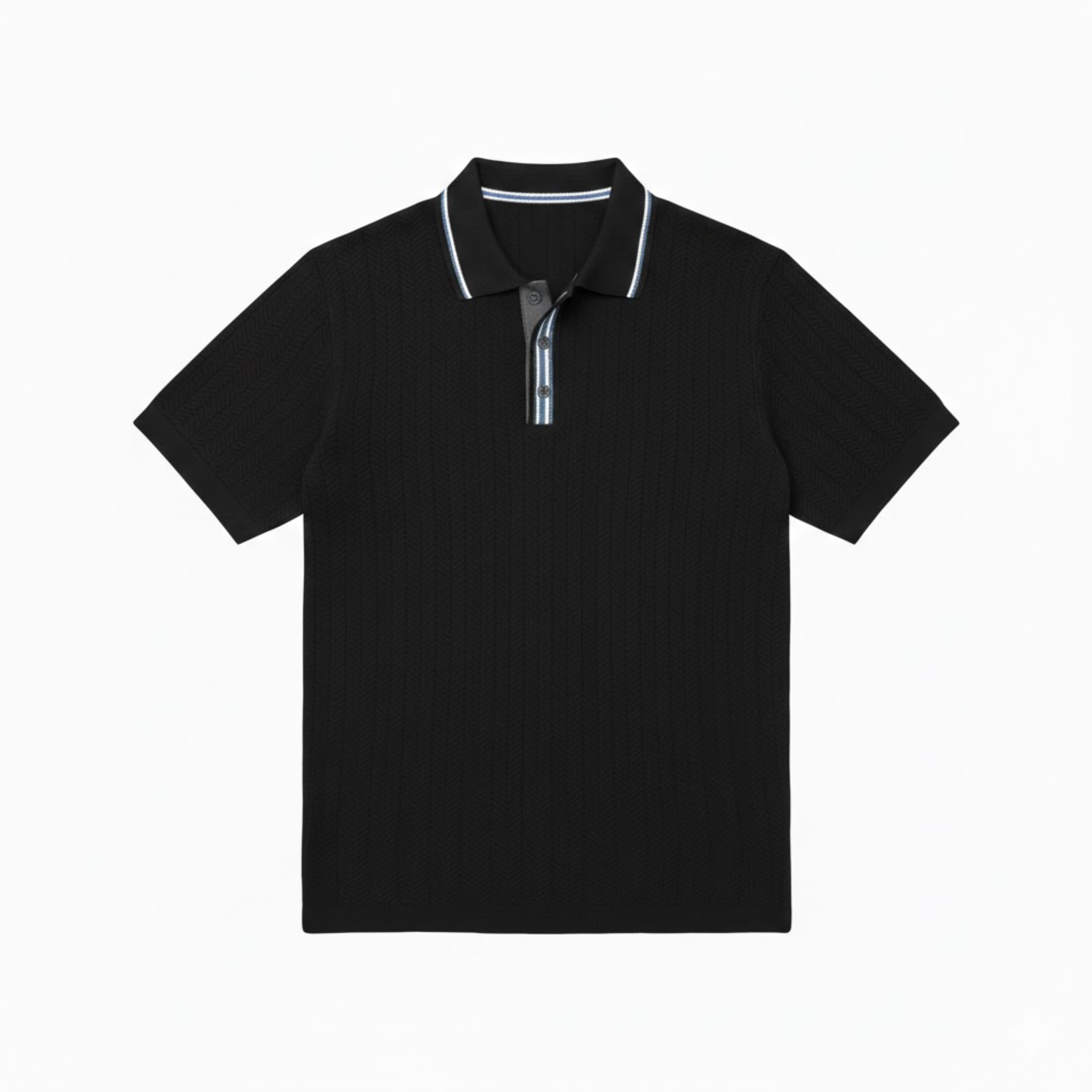 Polo de malha de manga curta para homem – fecho de botões em viscose, T-shirt retro descontraída com textura