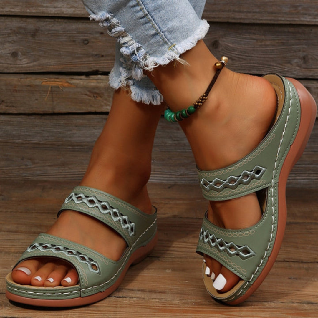Dames Sandalen met Dubbele Band – Comfortabele Zomersandalen met Orthopedisch Voetbed | Antislip Instappers