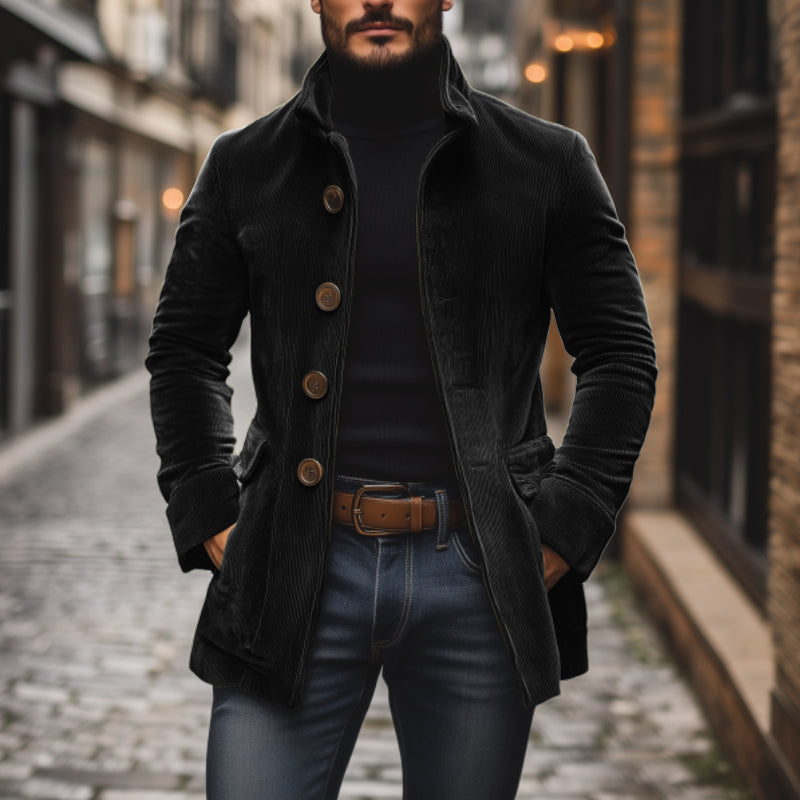 Férfi vintage bársony kabát | Álló gallér, egysoros gombolás és slim fit