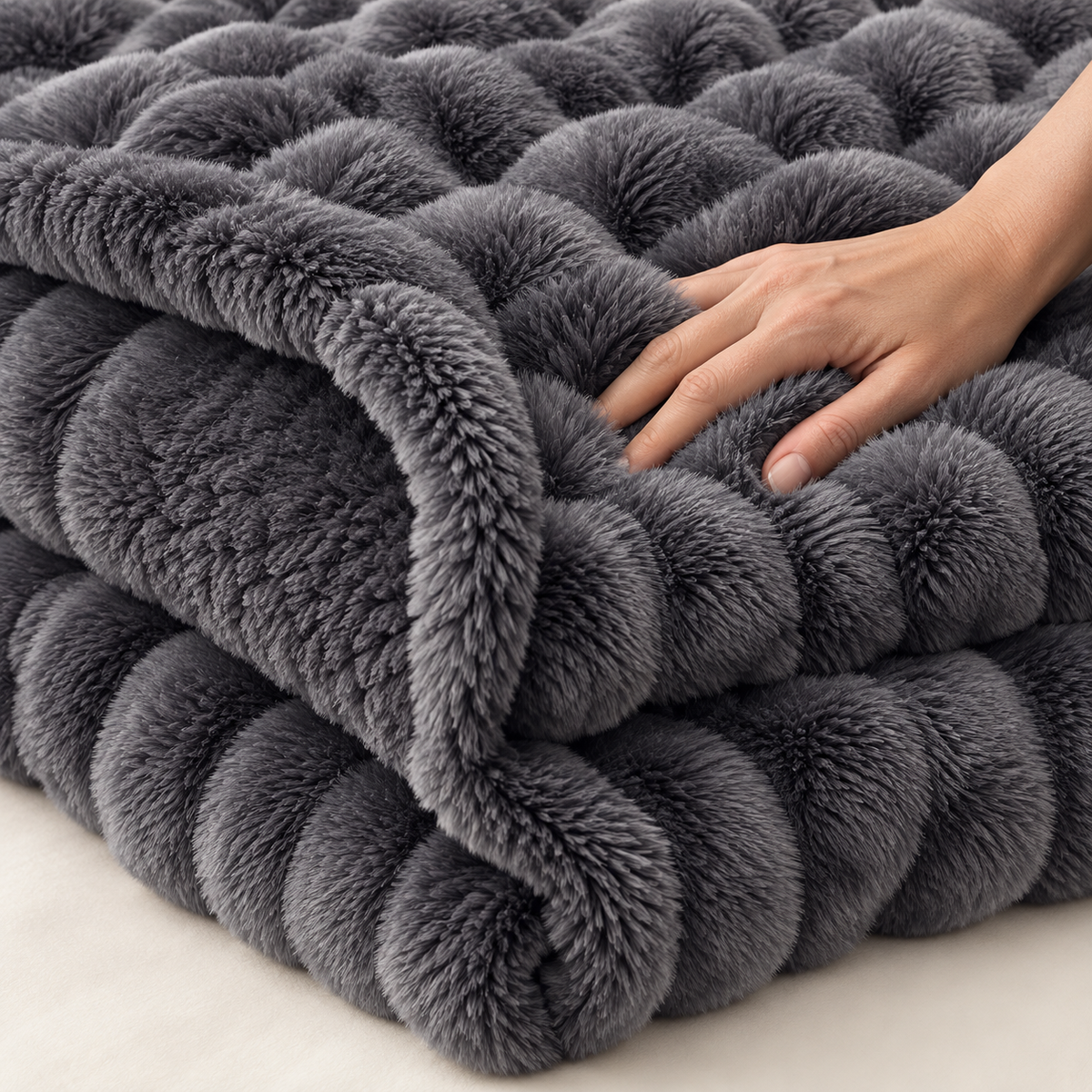 Fluffy Faux Fur Tæppe med Boblestruktur – 100 × 160 cm