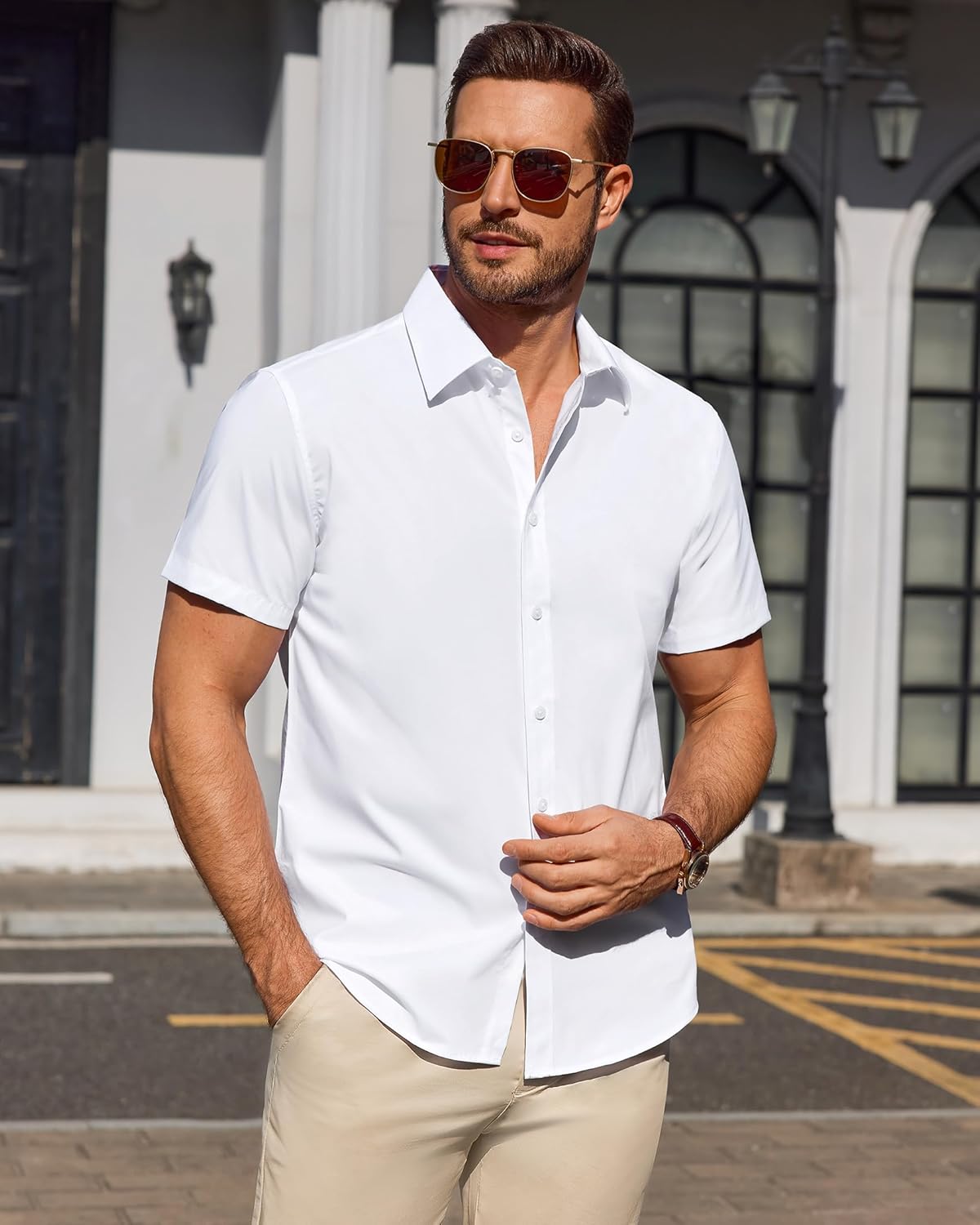 Camicia Uomo Elasticizzata Antimacchia a Maniche Corte