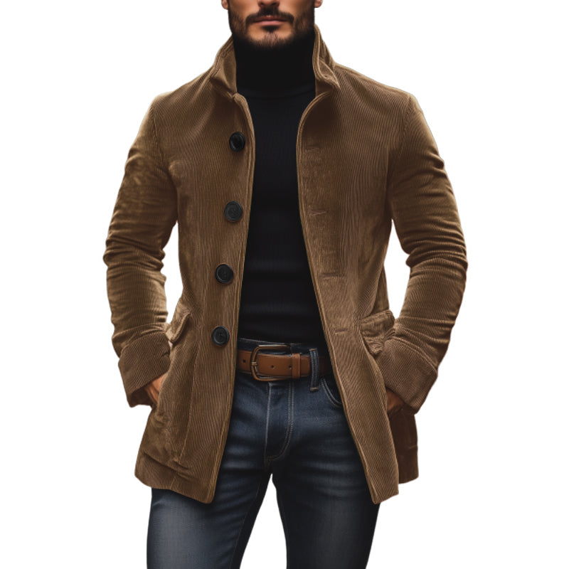 Férfi vintage bársony kabát | Álló gallér, egysoros gombolás és slim fit