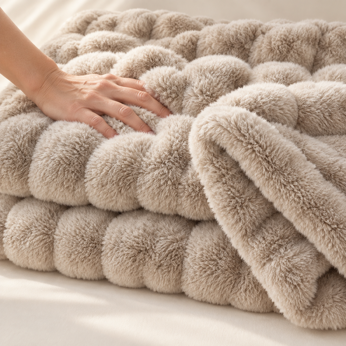 Fluffy Faux Fur Tæppe med Boblestruktur – 100 × 160 cm