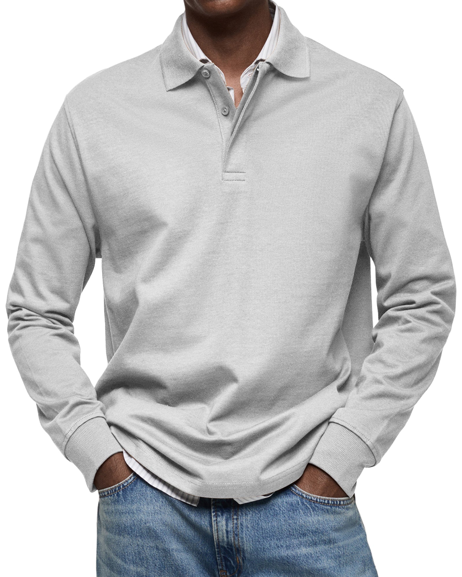 Klassisk Langærmet Poloshirt til Herre – Afslappet Regular Fit