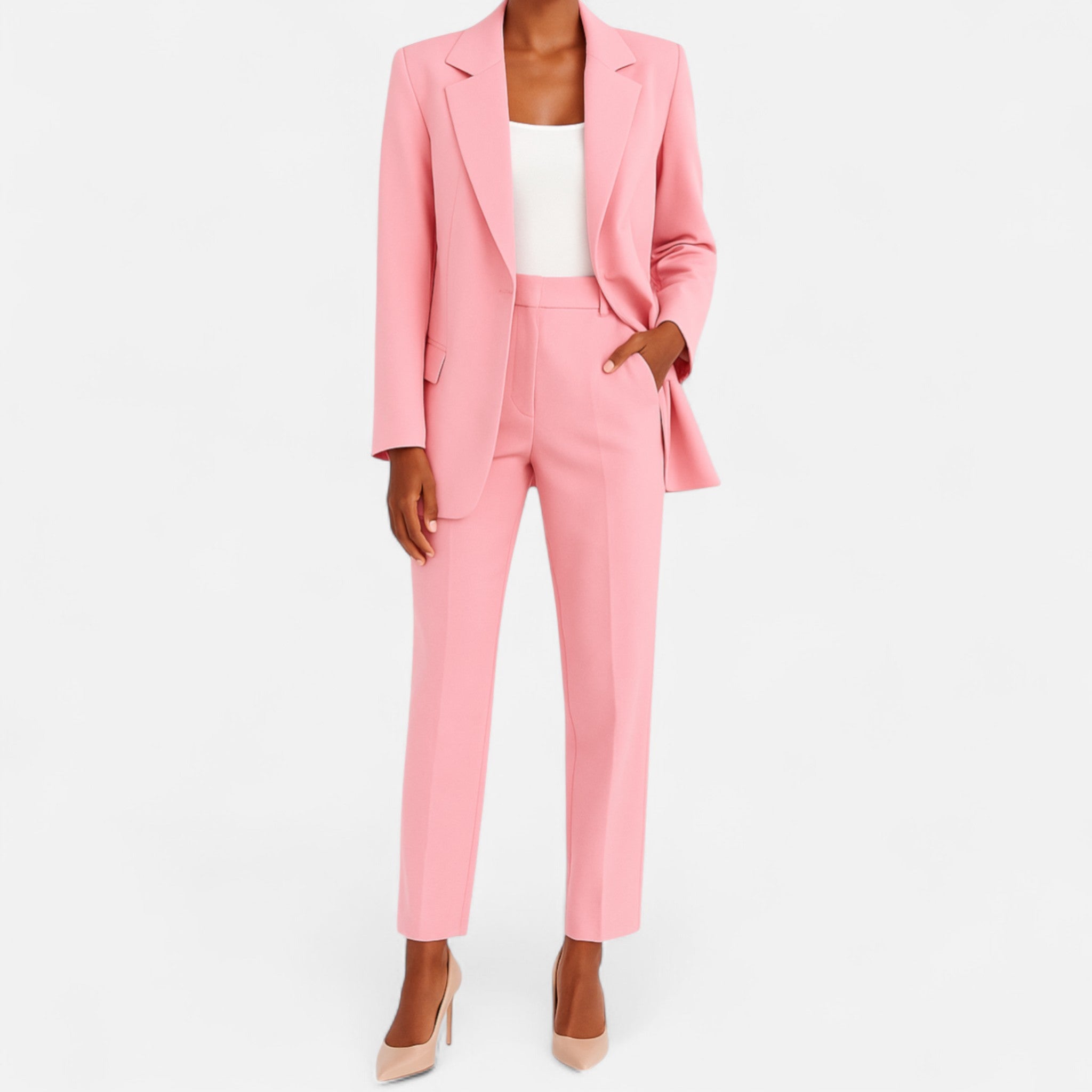 Elegant dame-sastreæt med blazer og bukser