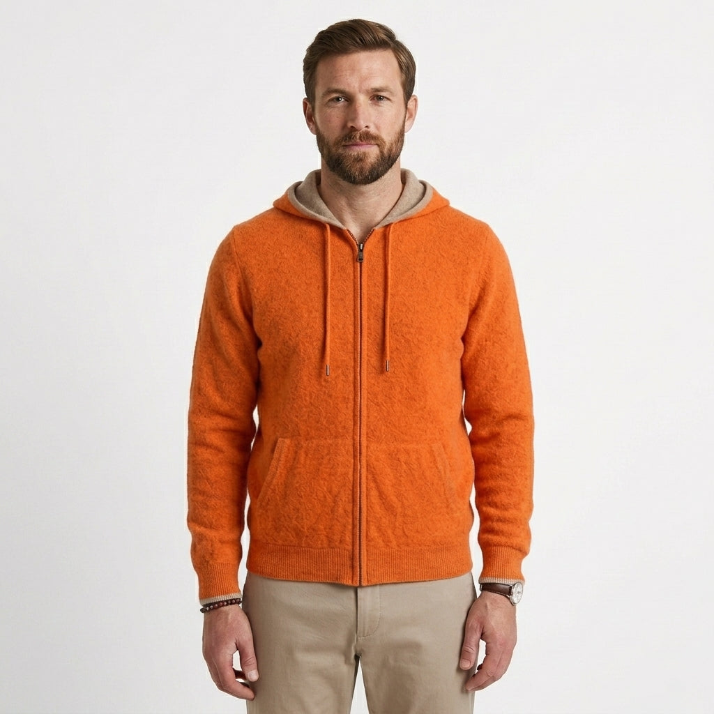 Cashmere Cardigan til Mænd med Hætte og Lynlås