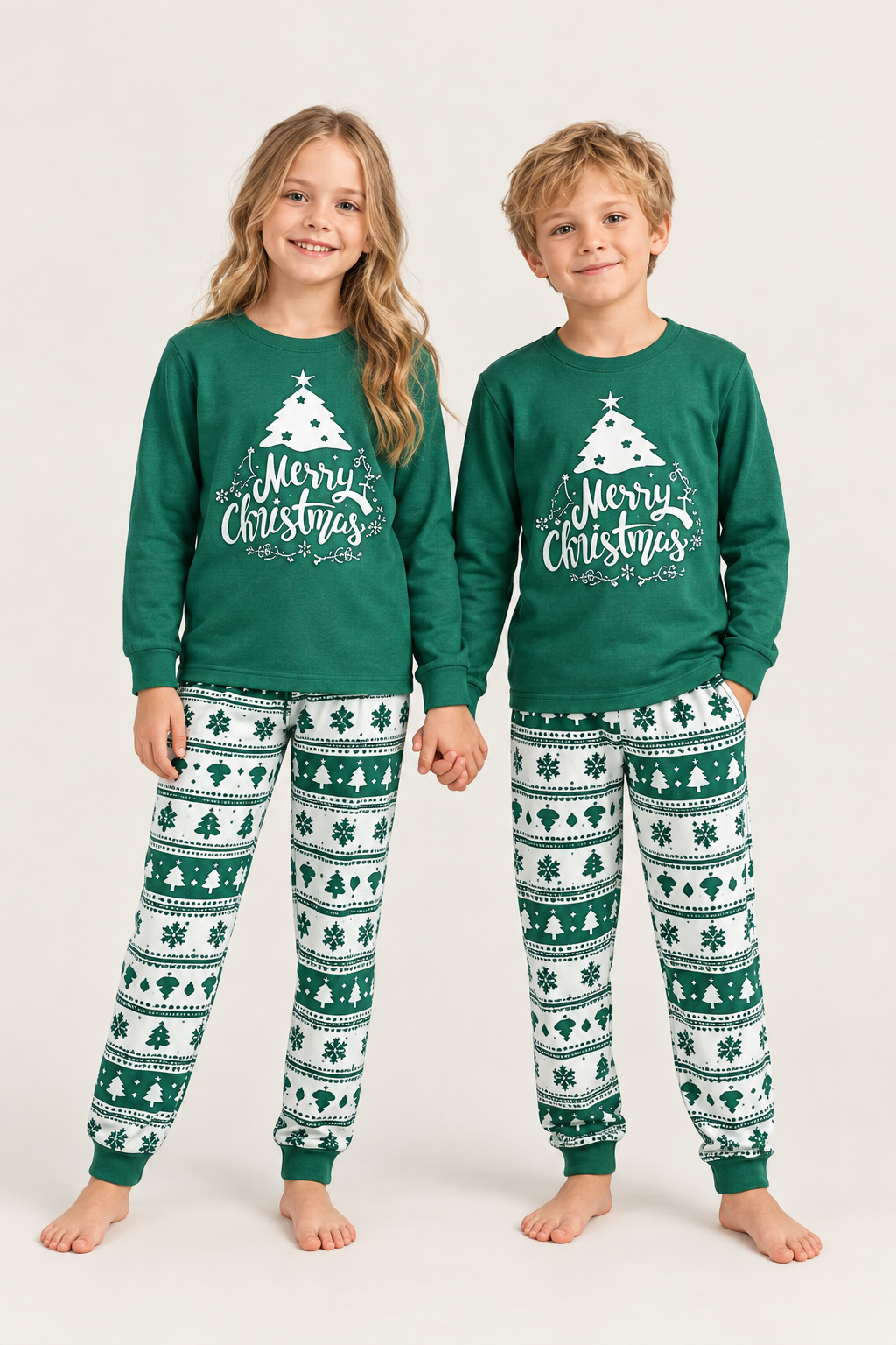 Matchende Julepyjamas til Familien i Rød og Grøn