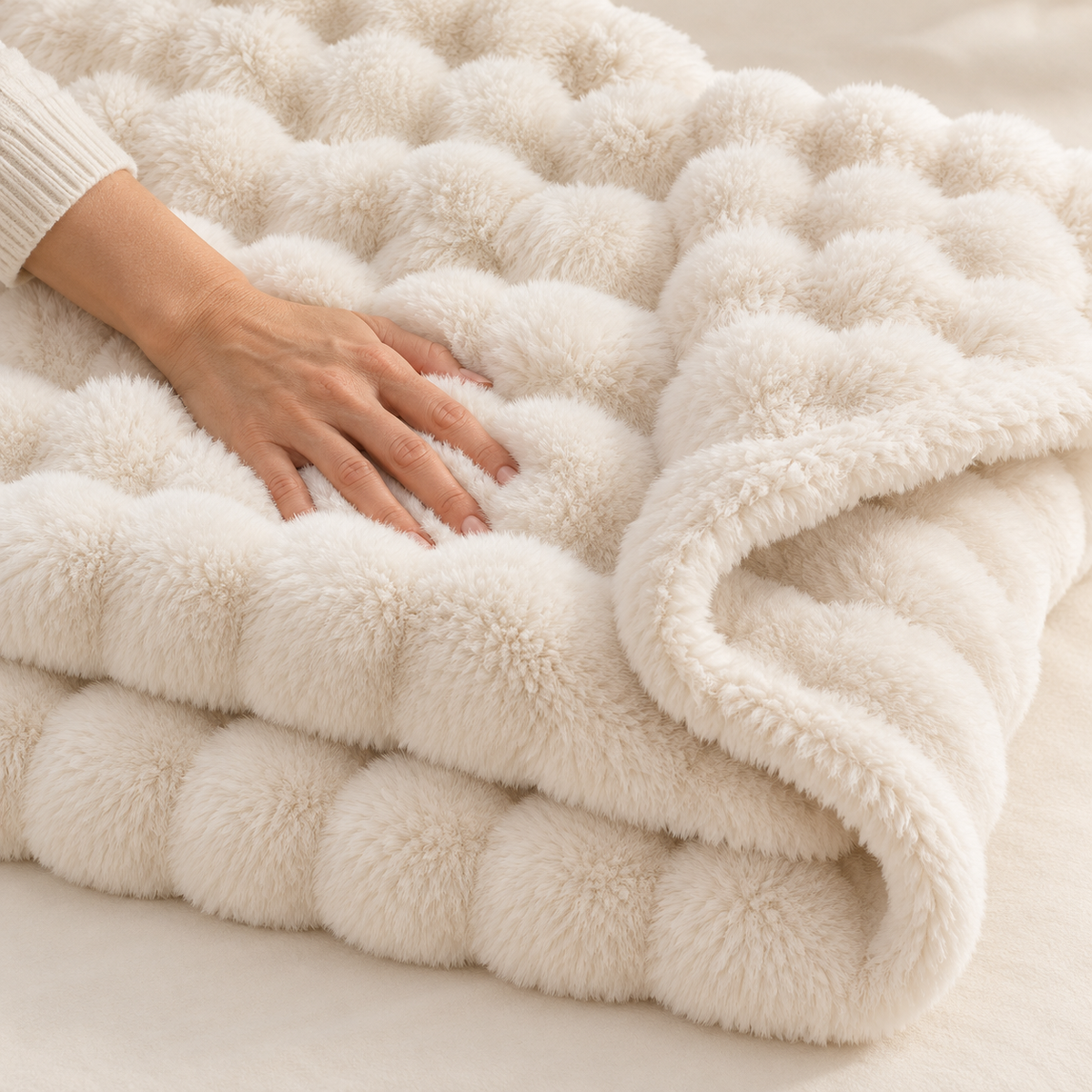 Fluffy Faux Fur Tæppe med Boblestruktur – 100 × 160 cm