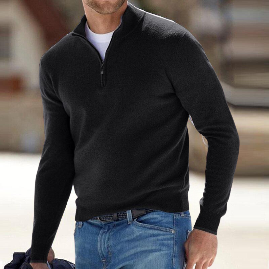 Herre Half Zip Striktrøje – Blød Langærmet Sweater til Hverdag