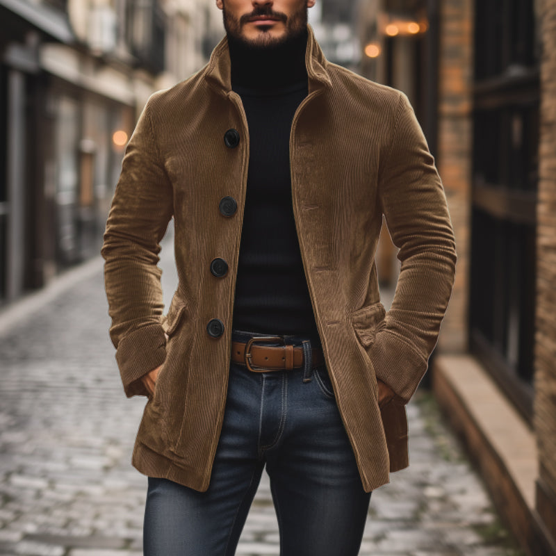 Férfi vintage bársony kabát | Álló gallér, egysoros gombolás és slim fit