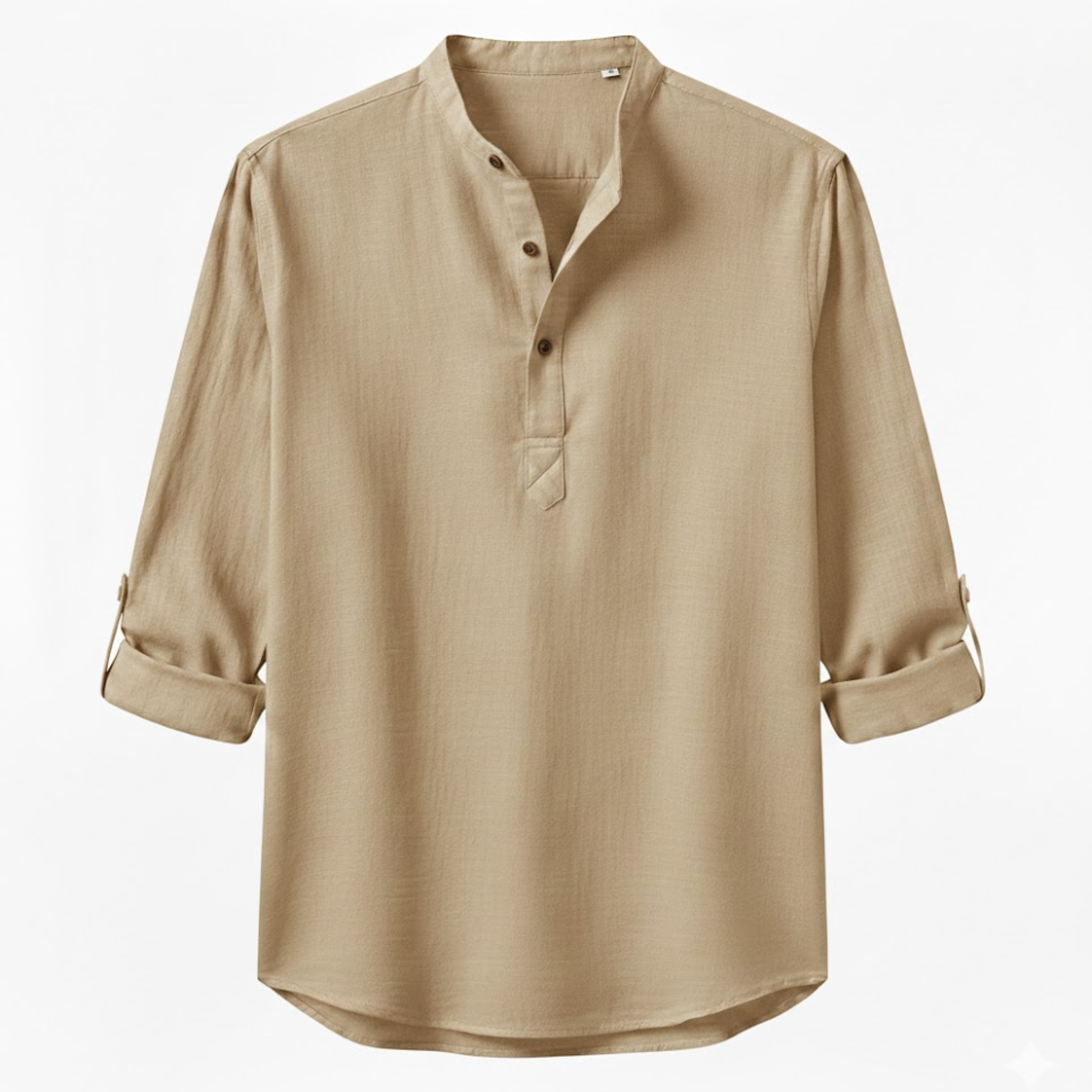 Camisa Henley de algodão e linho para homem – mangas compridas, respirável, casual, com botões, para praia