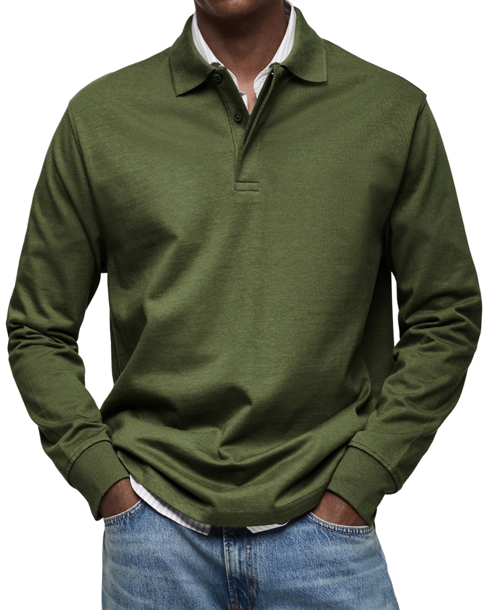 Klassisk Langærmet Poloshirt til Herre – Afslappet Regular Fit