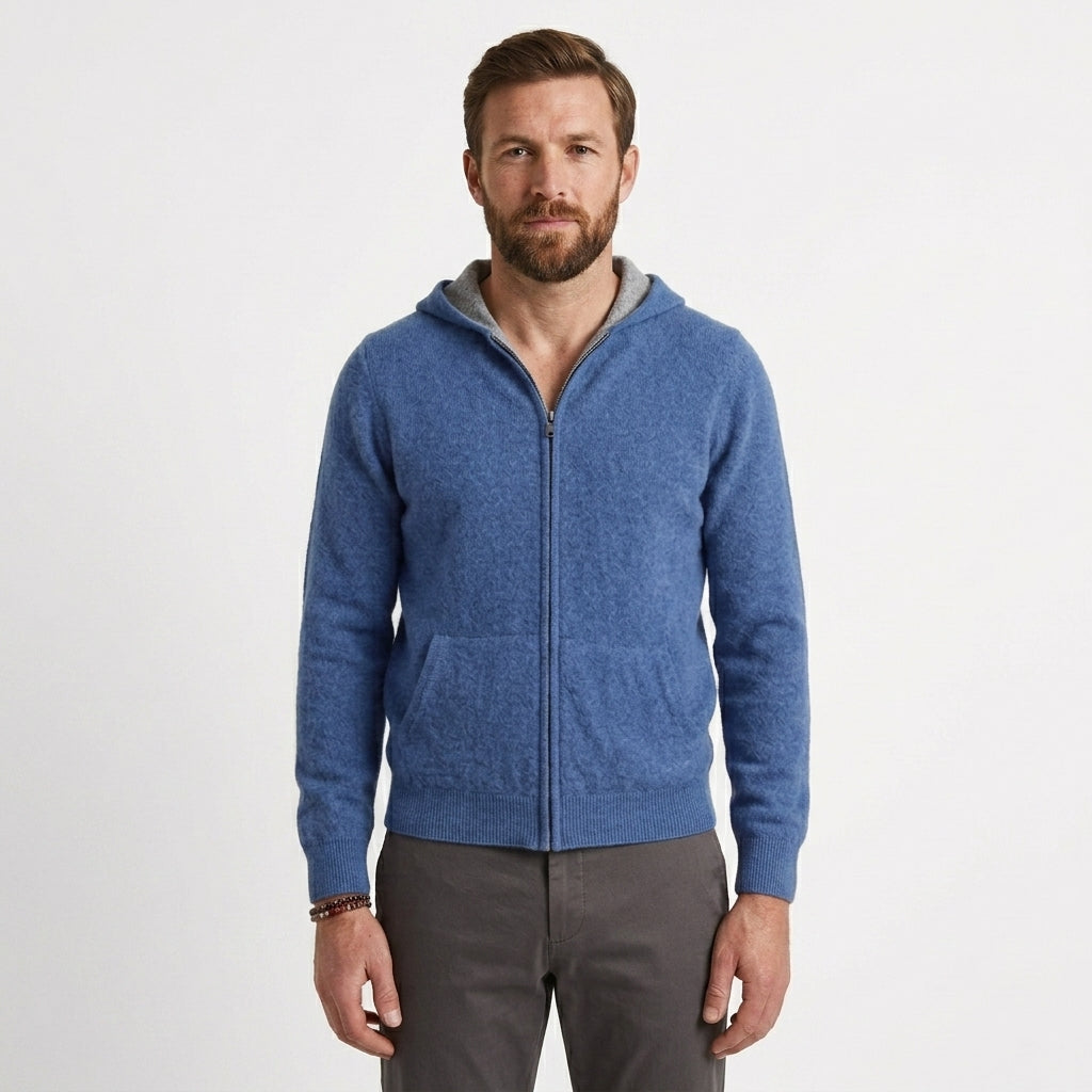 Cashmere Cardigan til Mænd med Hætte og Lynlås