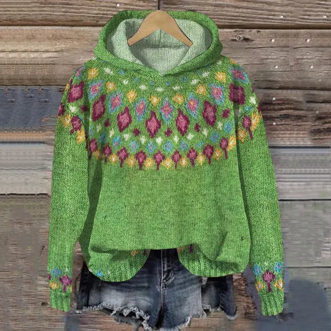 Oversized Fair Isle Striktrøje med Hætte til Kvinder