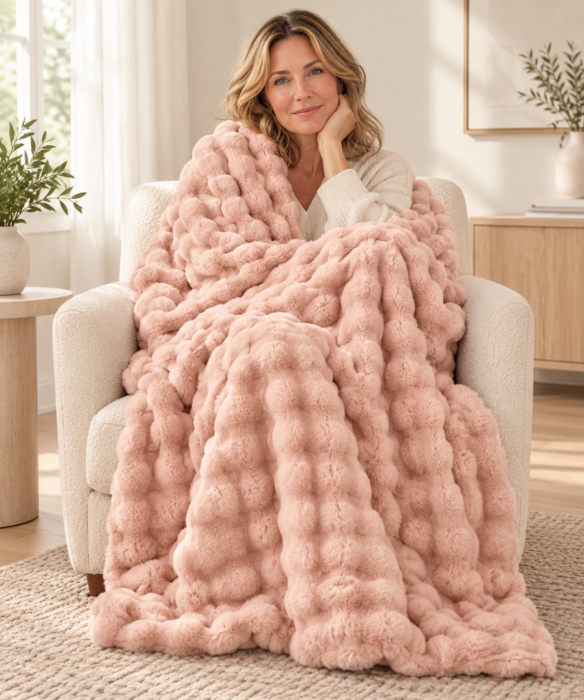 Fluffy Faux Fur Tæppe med Boblestruktur – 100 × 160 cm