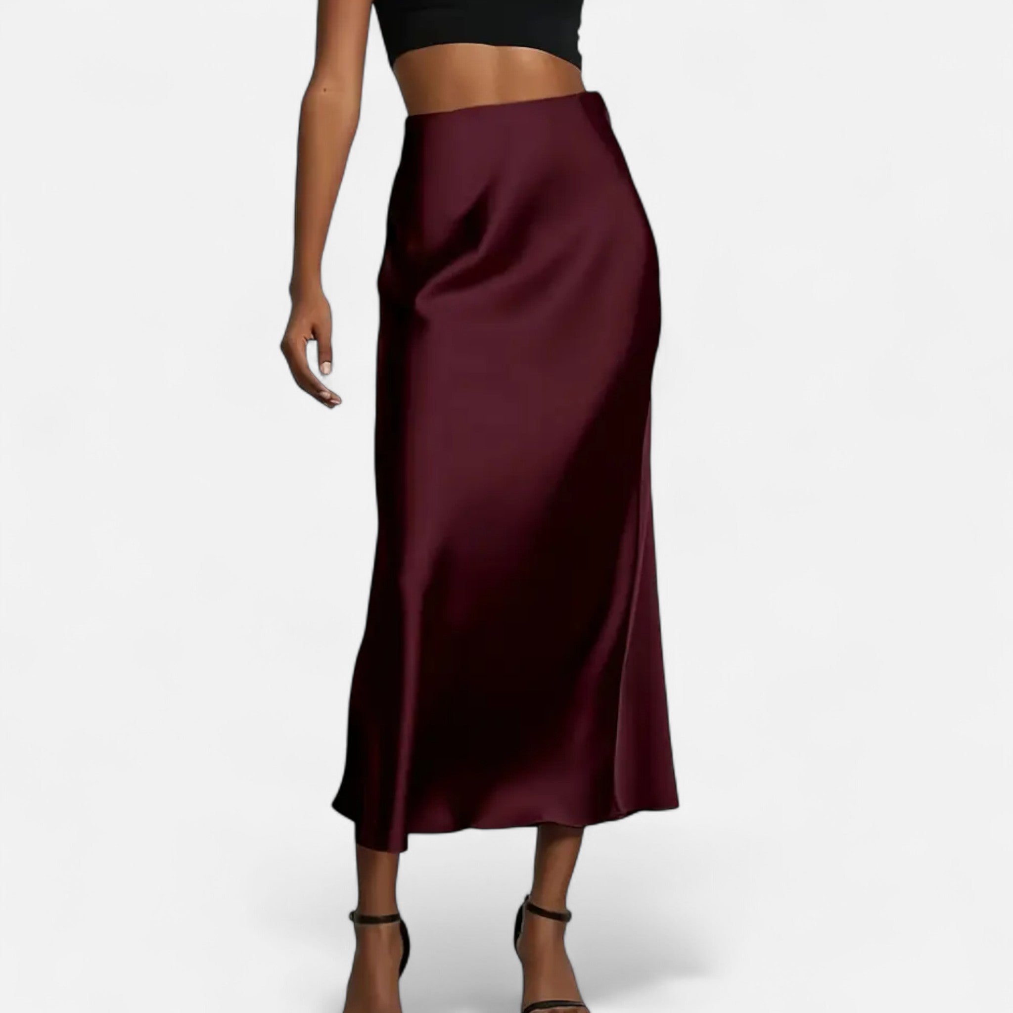Women's High-Waisted Satin Midi Skirt
