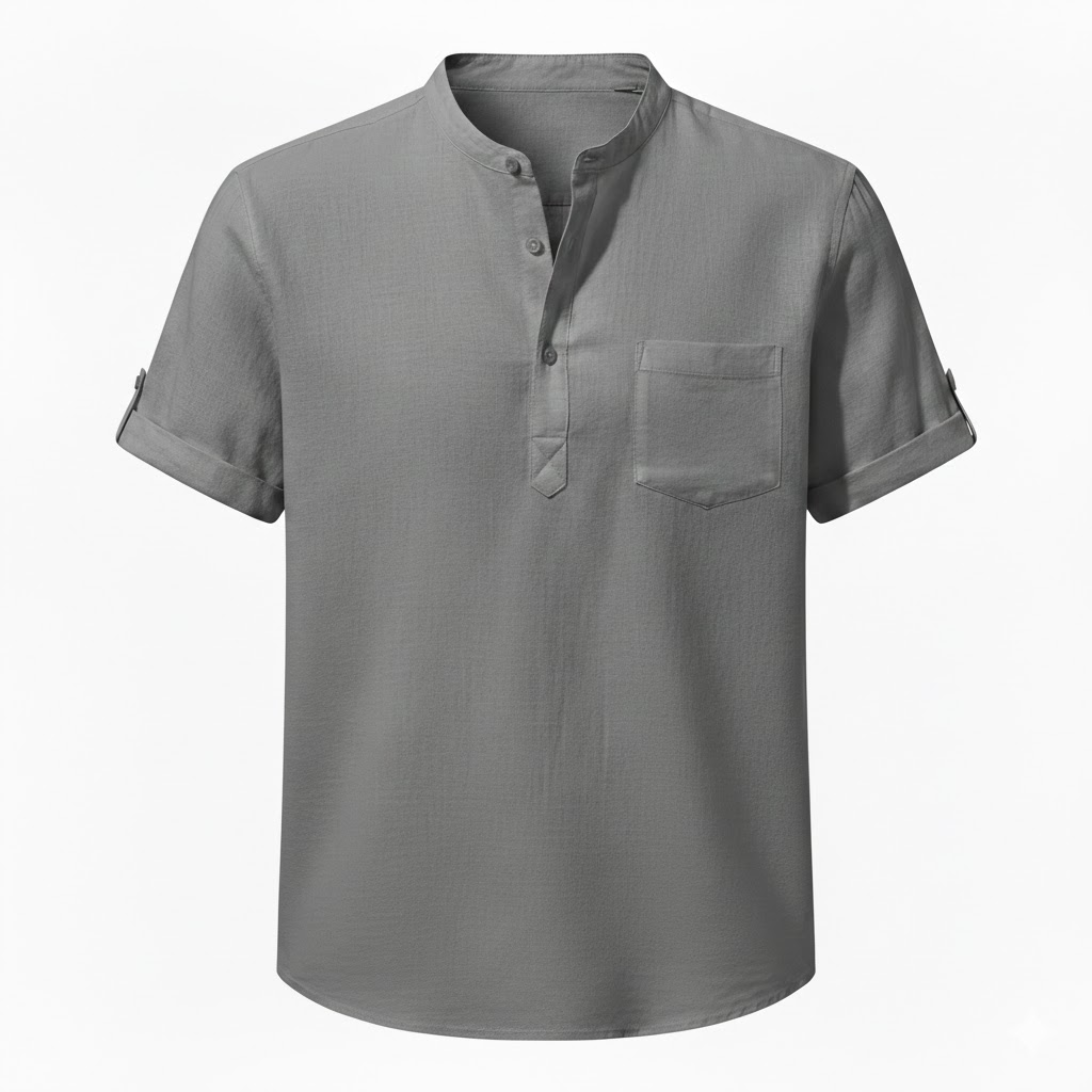 Férfi pamut-len Henley ing rövid ujjú légáteresztő casual zsebes strand felső