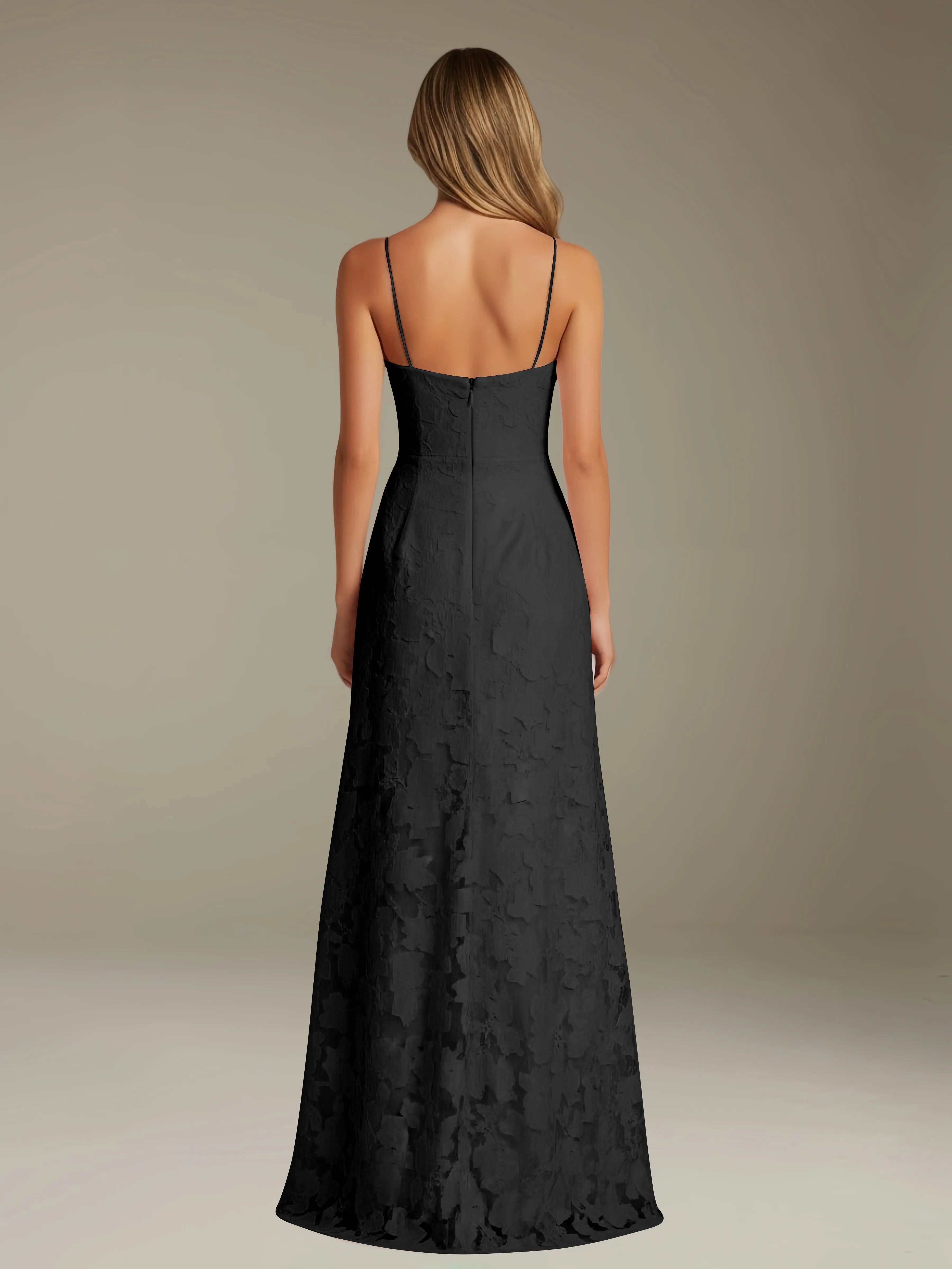Vestido de encaje floral para ocasiones formales – Vestido de línea A con tirantes de espagueti y escote corazón, largo hasta el suelo, con abertura