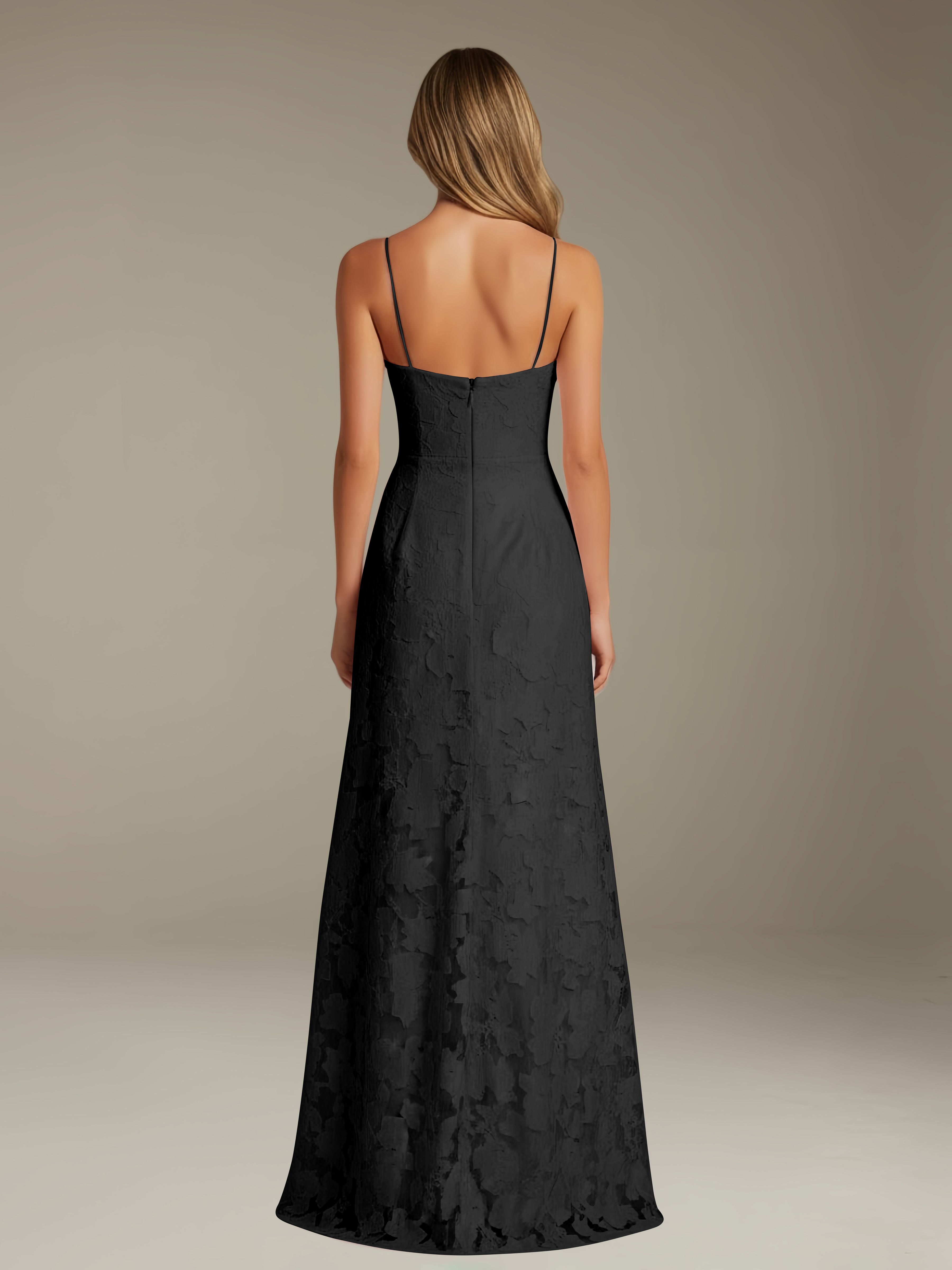 Abito formale in pizzo floreale – Scollo a cuore, spalline sottili, linea A, lunghezza al pavimento con spacco