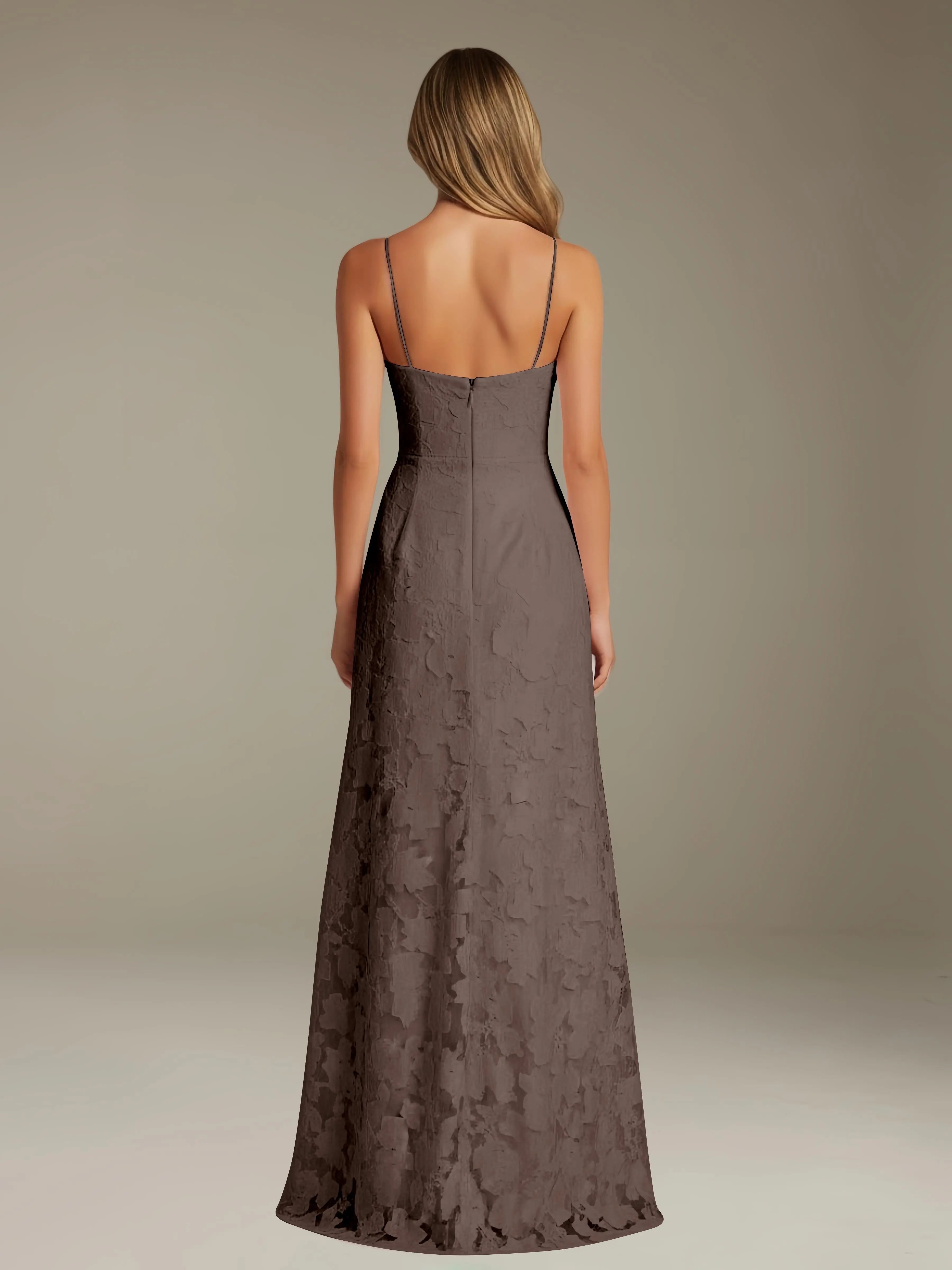 Vestido de encaje floral para ocasiones formales – Vestido de línea A con tirantes de espagueti y escote corazón, largo hasta el suelo, con abertura