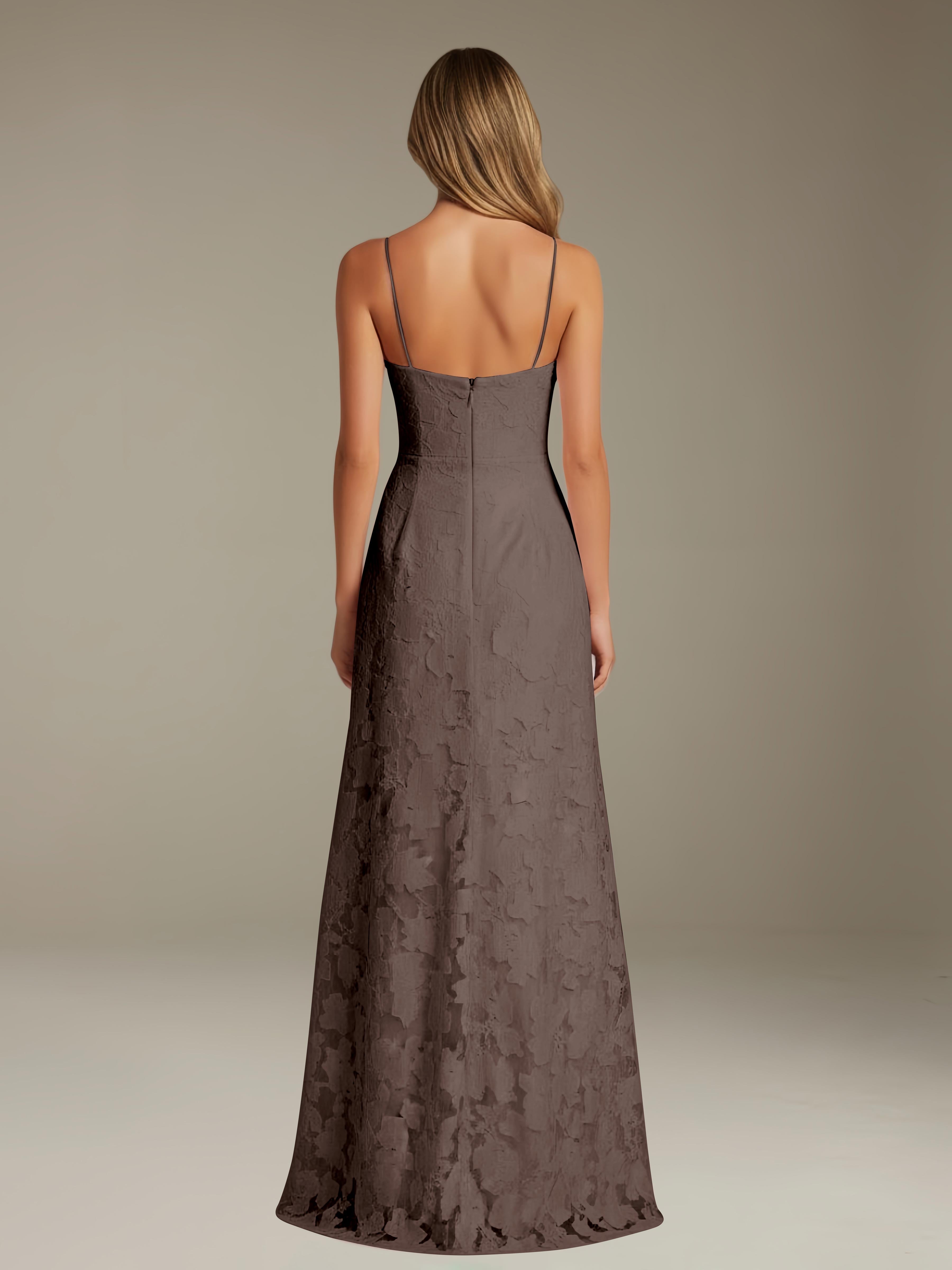 Abito formale in pizzo floreale – Scollo a cuore, spalline sottili, linea A, lunghezza al pavimento con spacco