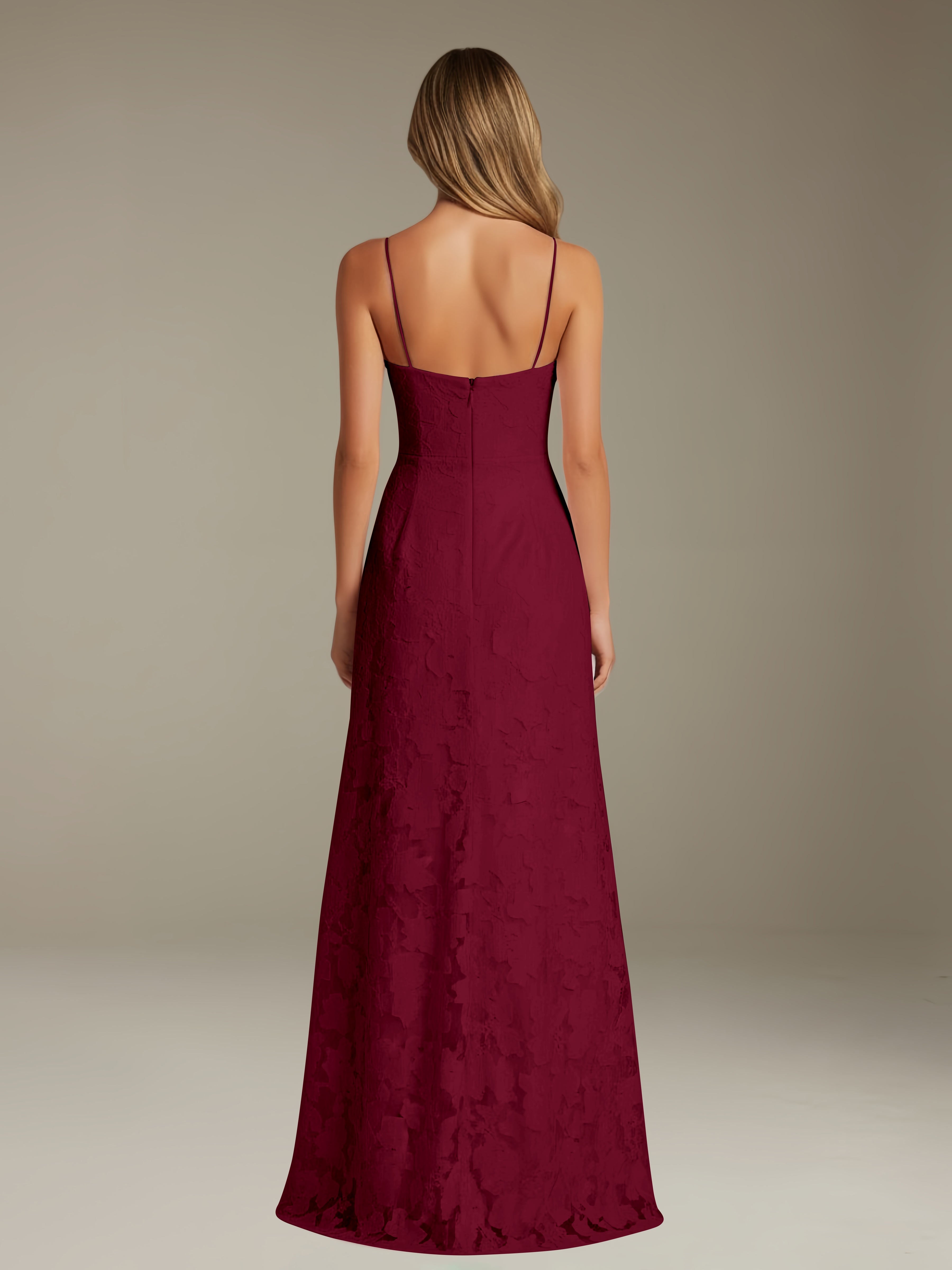 Abito formale in pizzo floreale – Scollo a cuore, spalline sottili, linea A, lunghezza al pavimento con spacco