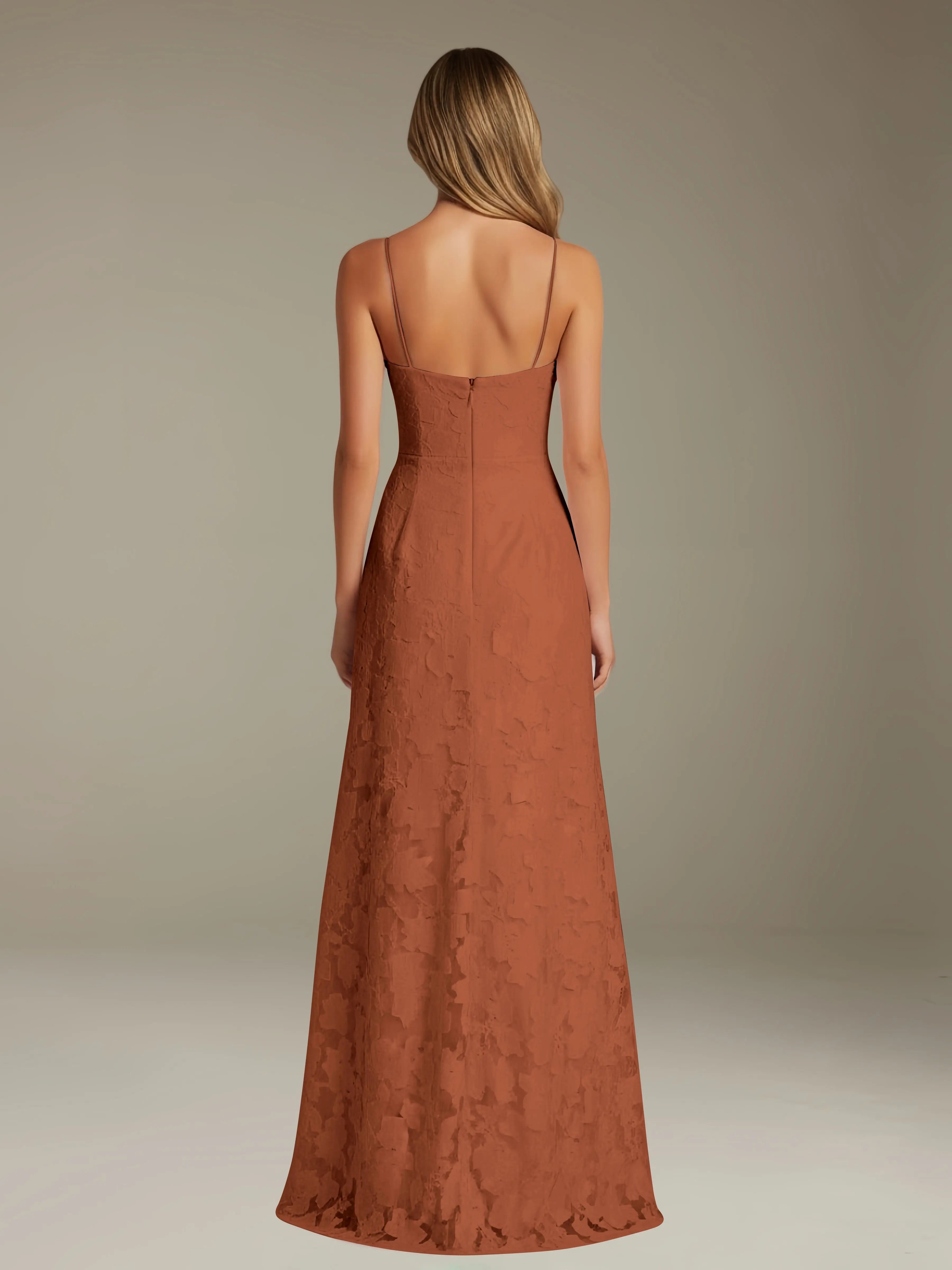 Vestido de encaje floral para ocasiones formales – Vestido de línea A con tirantes de espagueti y escote corazón, largo hasta el suelo, con abertura