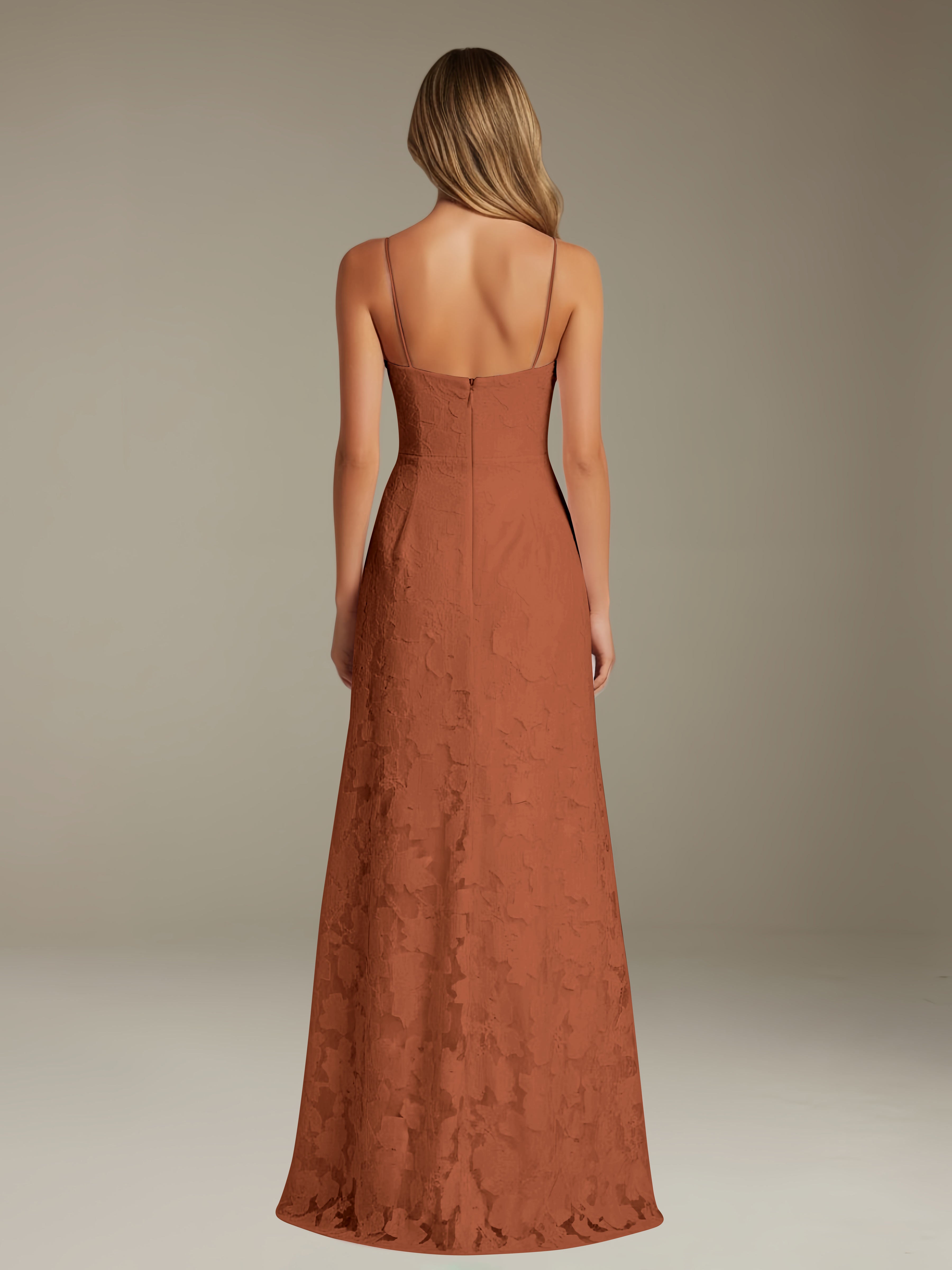 Abito formale in pizzo floreale – Scollo a cuore, spalline sottili, linea A, lunghezza al pavimento con spacco