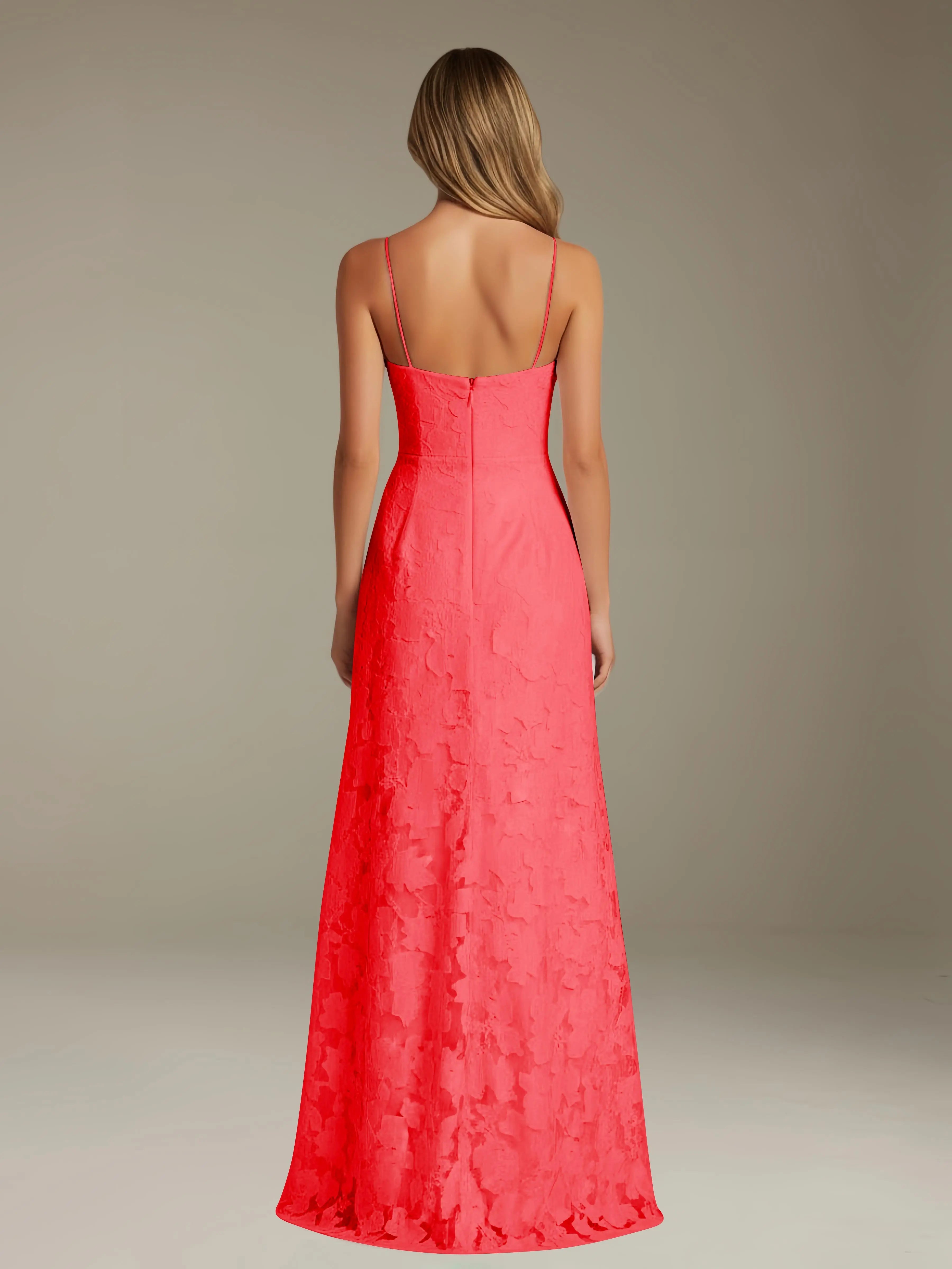 Vestido de encaje floral para ocasiones formales – Vestido de línea A con tirantes de espagueti y escote corazón, largo hasta el suelo, con abertura