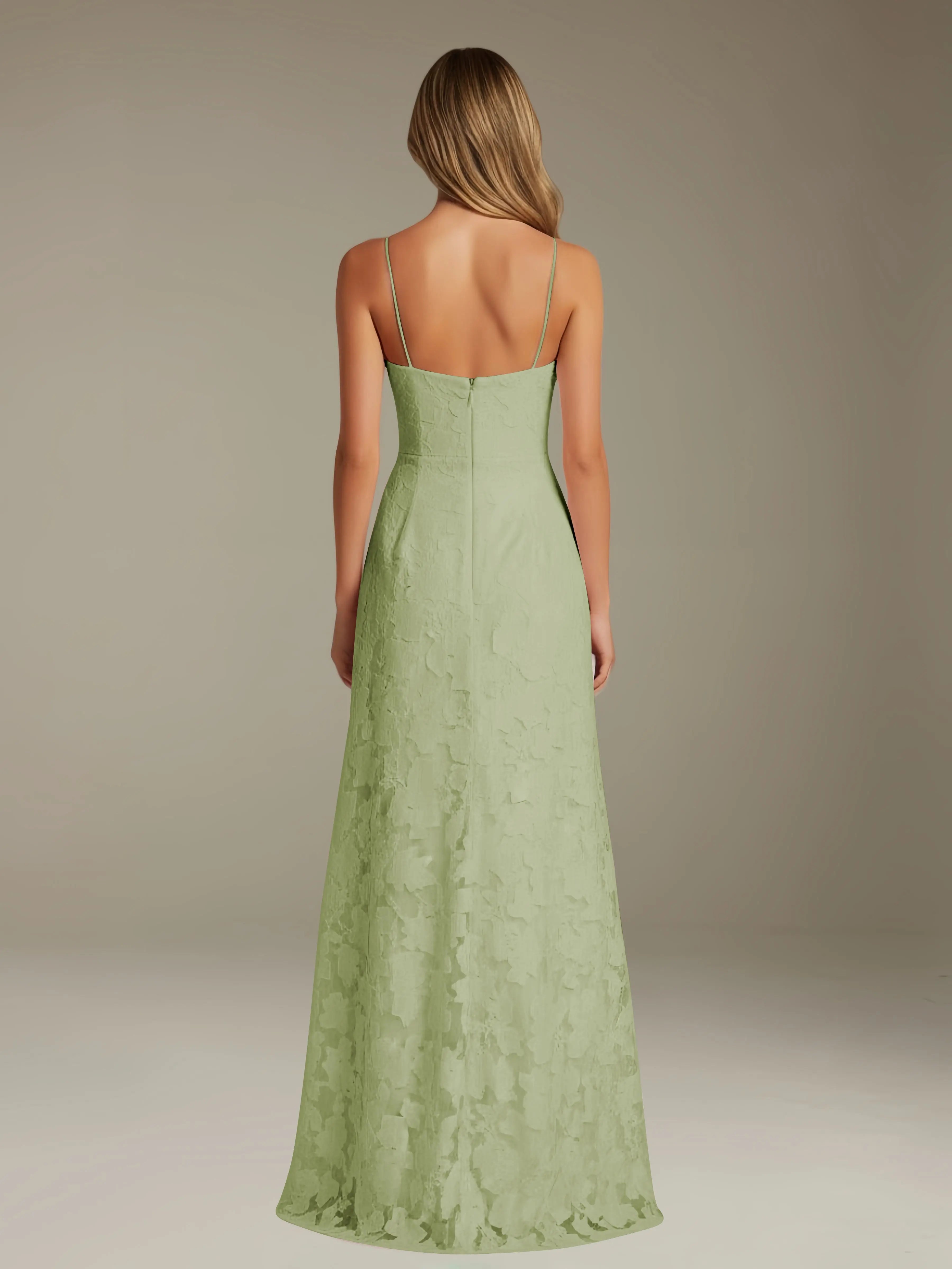 Vestido de encaje floral para ocasiones formales – Vestido de línea A con tirantes de espagueti y escote corazón, largo hasta el suelo, con abertura