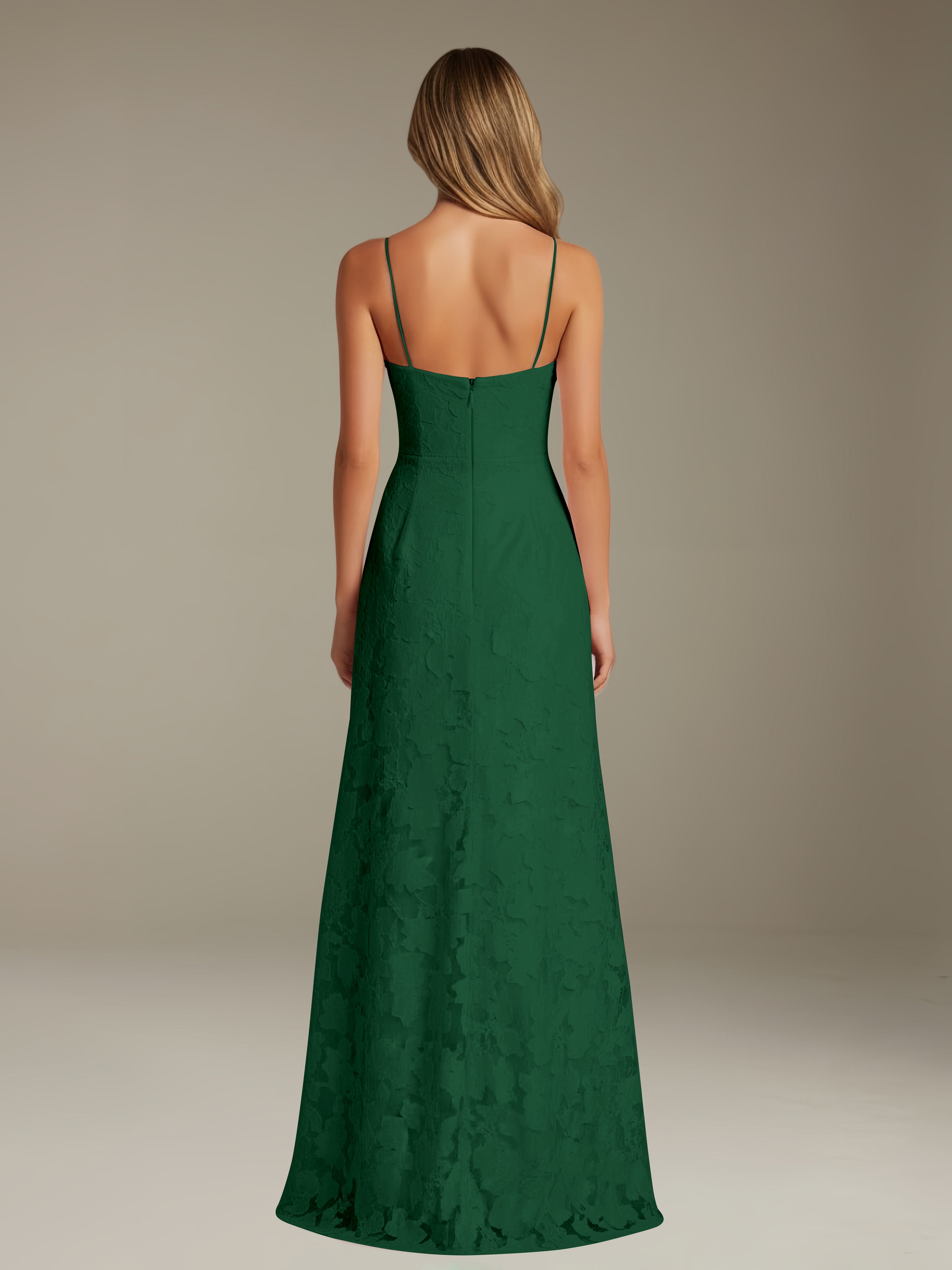 Abito formale in pizzo floreale – Scollo a cuore, spalline sottili, linea A, lunghezza al pavimento con spacco