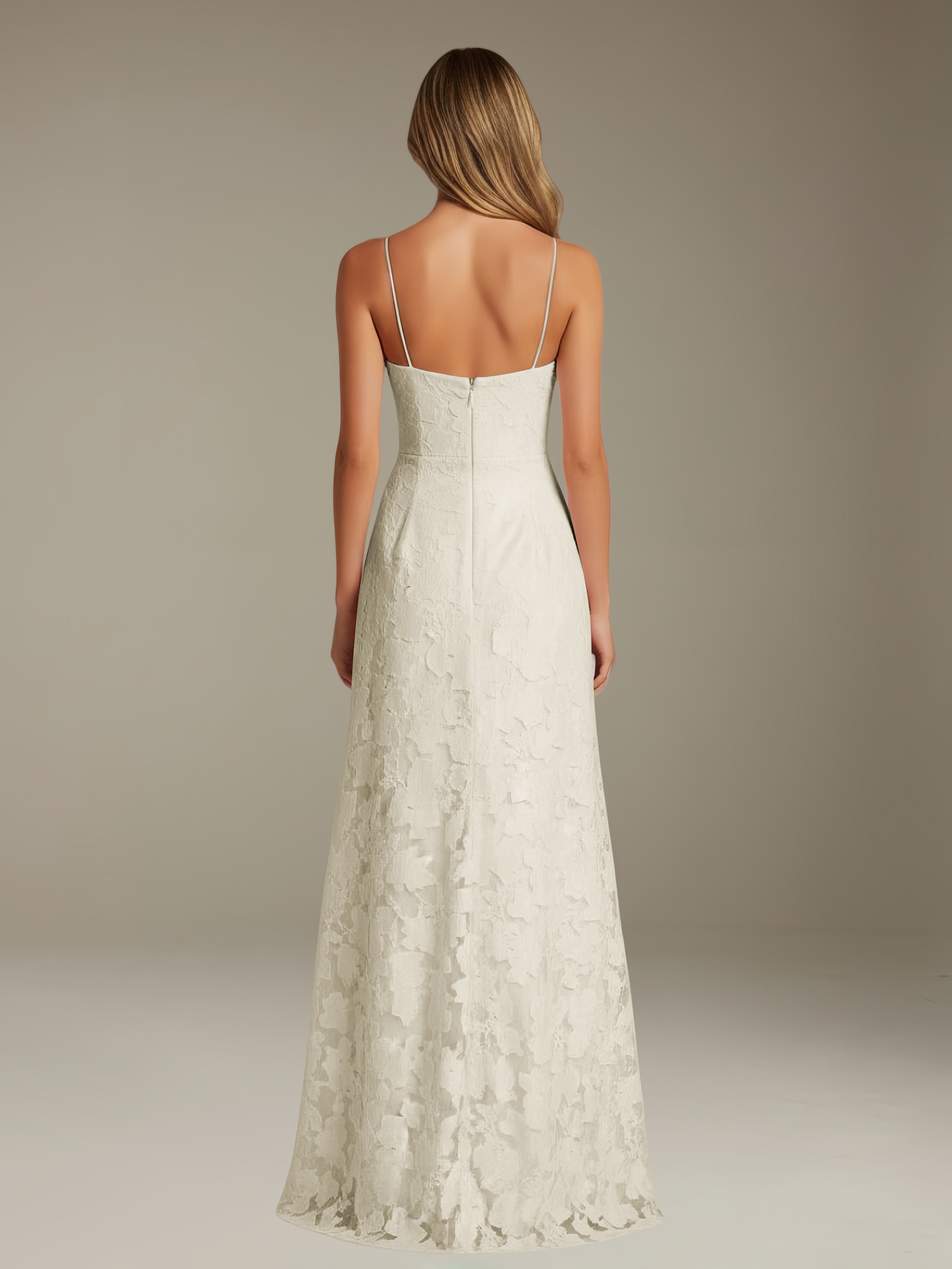 Abito formale in pizzo floreale – Scollo a cuore, spalline sottili, linea A, lunghezza al pavimento con spacco