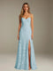 Vestido de encaje floral para ocasiones formales – Vestido de línea A con tirantes de espagueti y escote corazón, largo hasta el suelo, con abertura