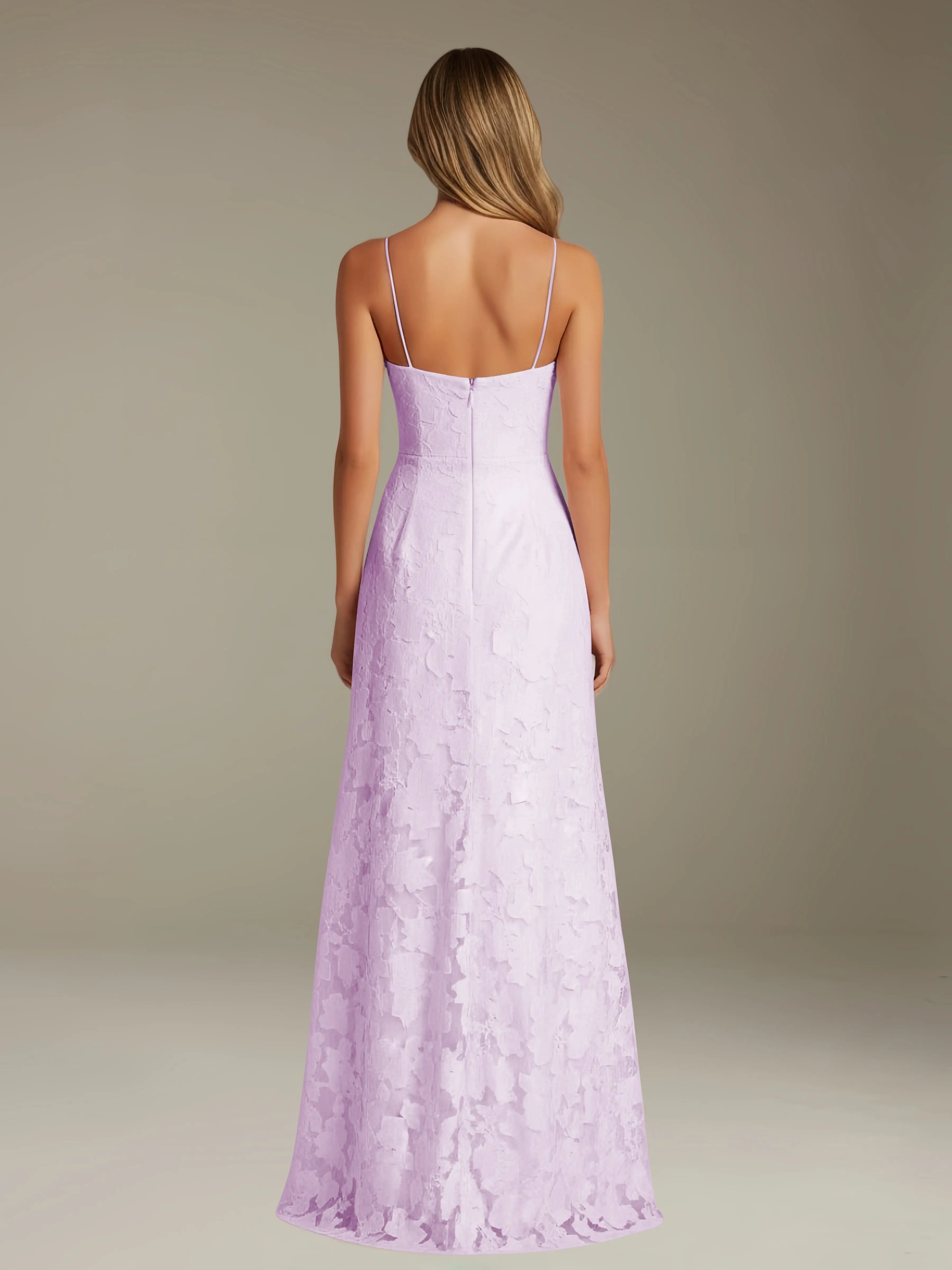 Vestido de encaje floral para ocasiones formales – Vestido de línea A con tirantes de espagueti y escote corazón, largo hasta el suelo, con abertura
